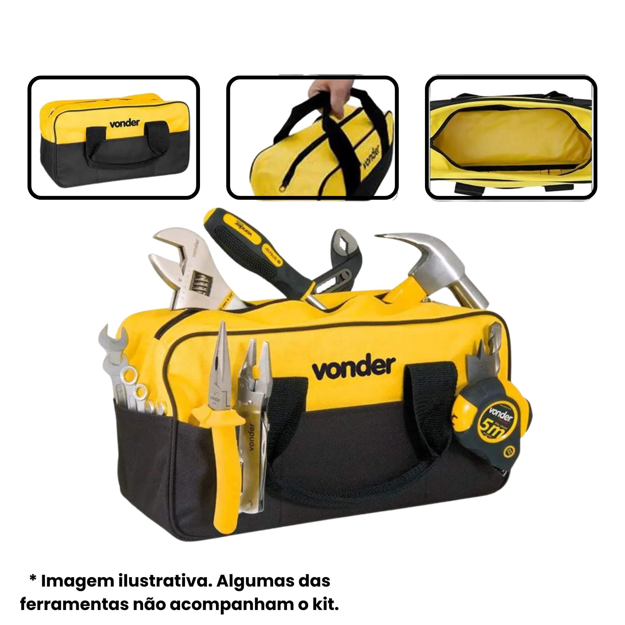 COMP Kit Bolsa p/ Ferramentas de Lona + Jogo de Chaves Combinadas 12 Peças 6mm a 32mm Vonder