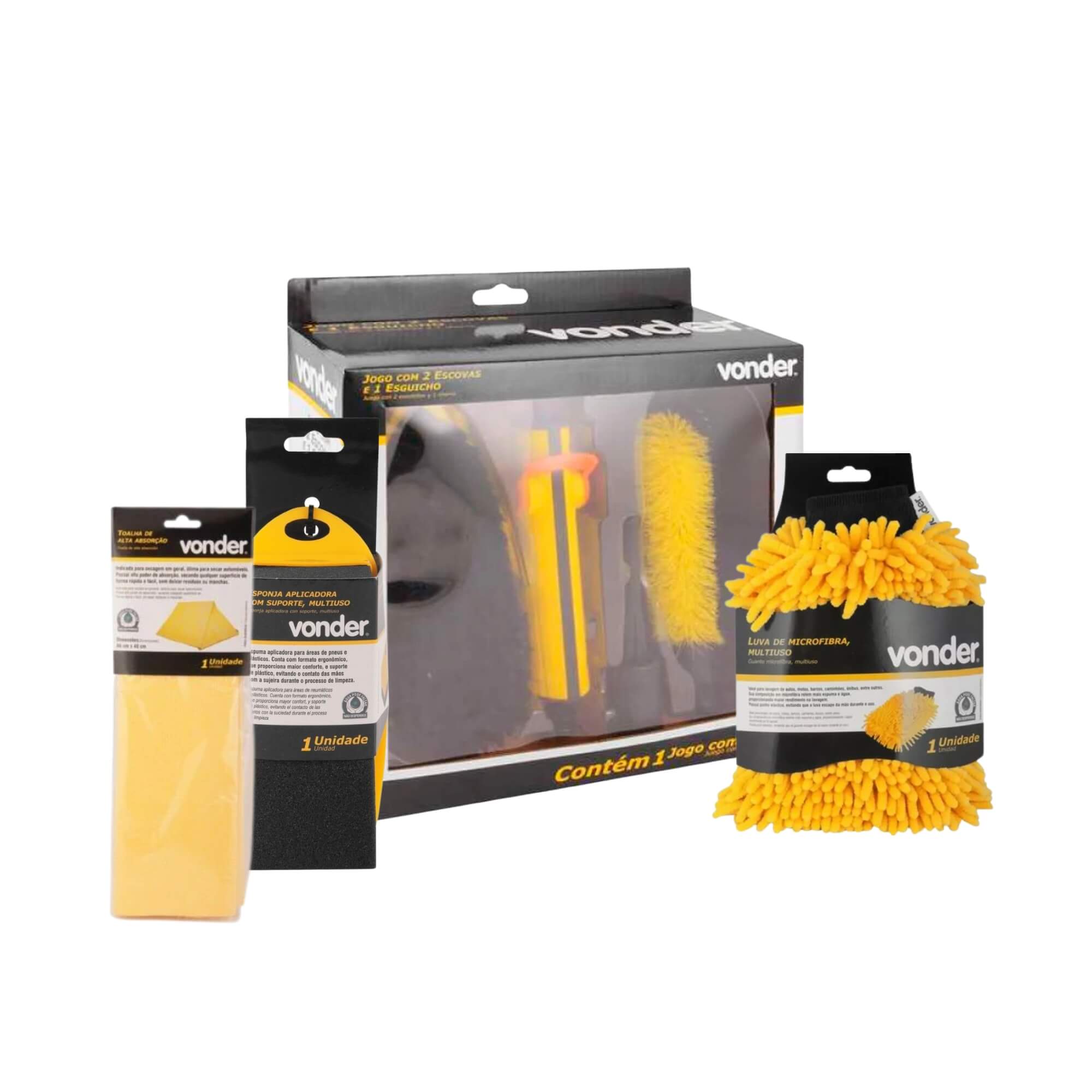 COMP Kit de Limpeza Automotivo Feramentas Multiuso Toalha Luva Esponja Esguichos Vonder