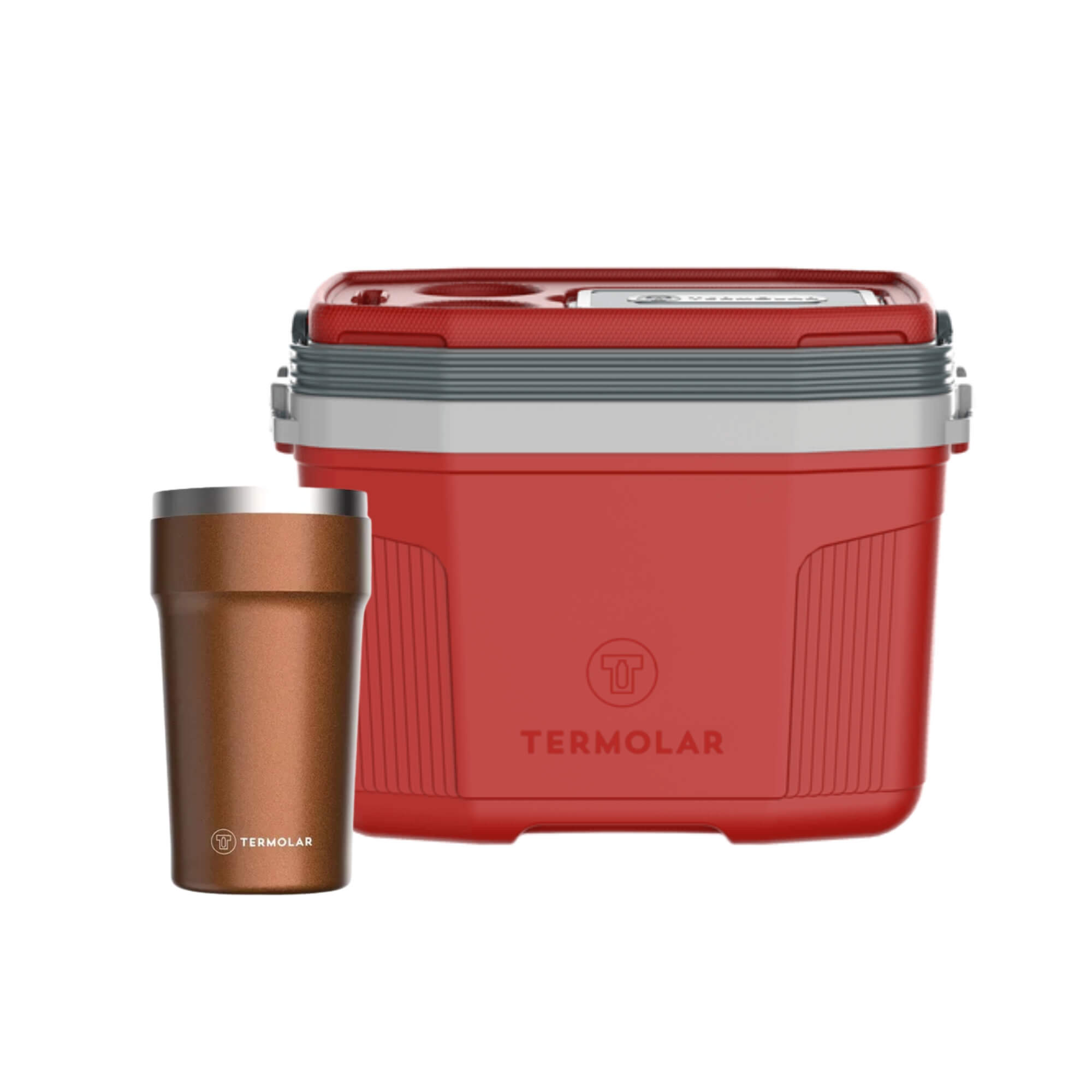COMP Kit Copo Térmico 500ml Inox Laranja + Caixa Térmica SUV 20L Vermelha Termolar