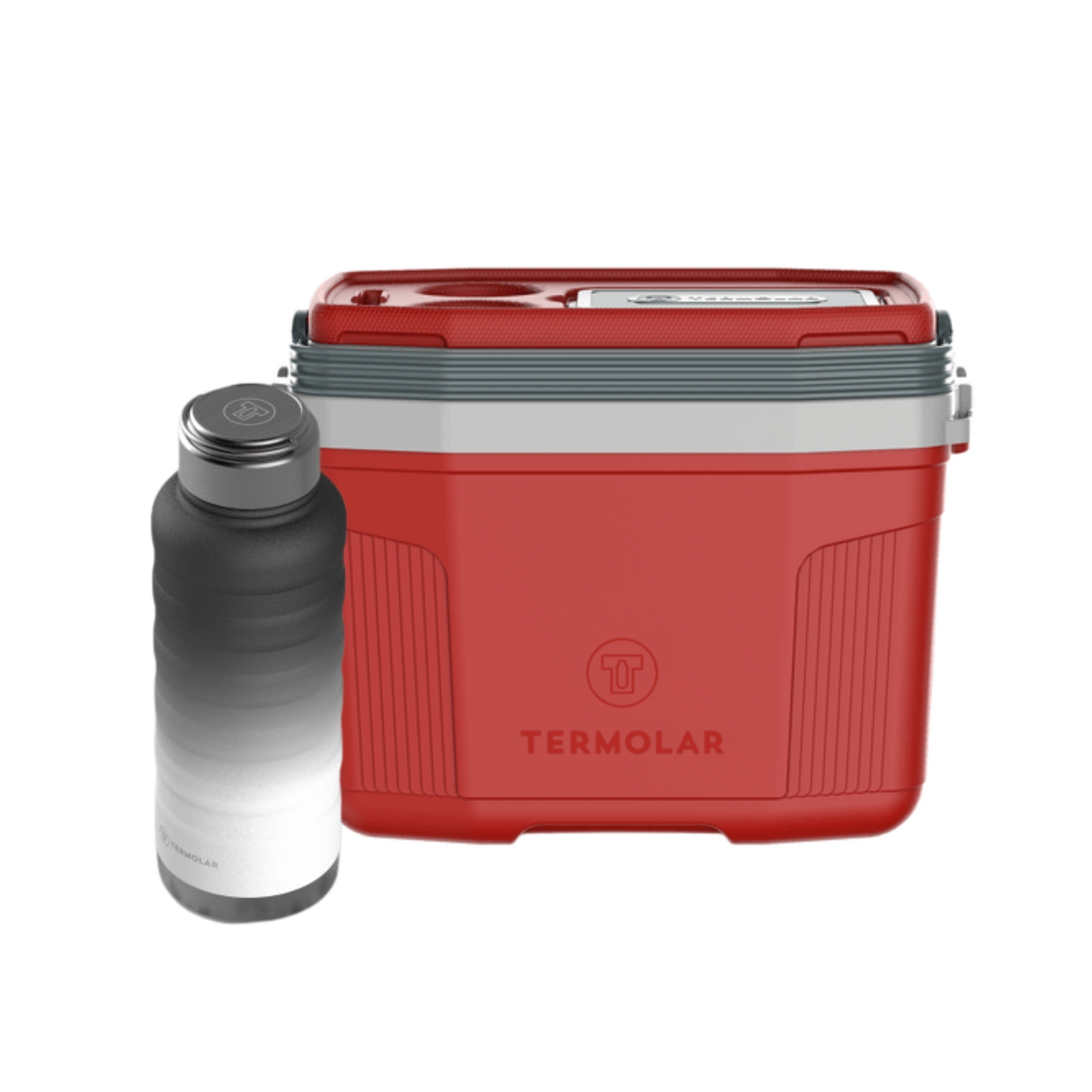 COMP Kit Garrafa Térmica Moove Preto Degradê 940ml + Caixa Térmica SUV 20L Vermelha Termolar
