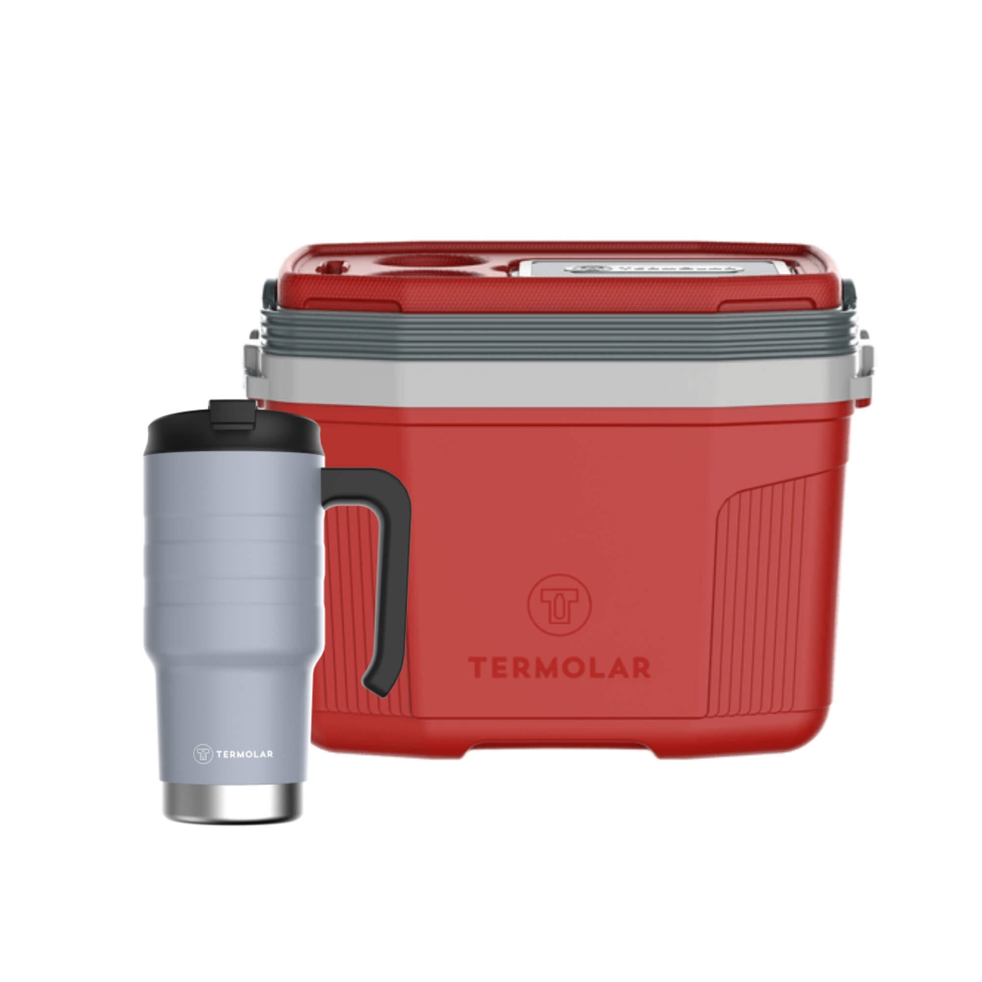 COMP Kit Copo Térmico Moove Cinza 590ml + Caixa Térmica SUV 20L Vermelha Termolar