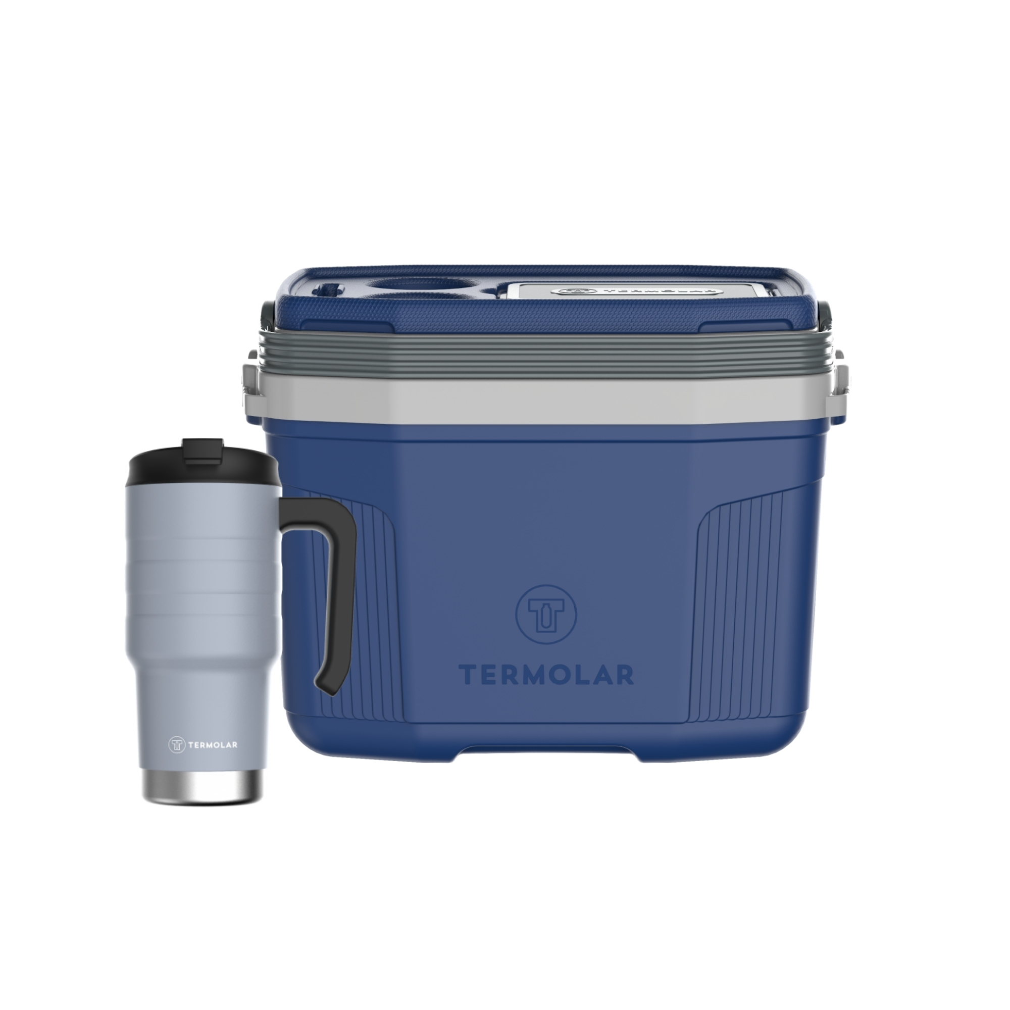 COMP Kit Copo Térmico Moove Cinza 590ml + Caixa Térmica SUV 20L Azul Termolar
