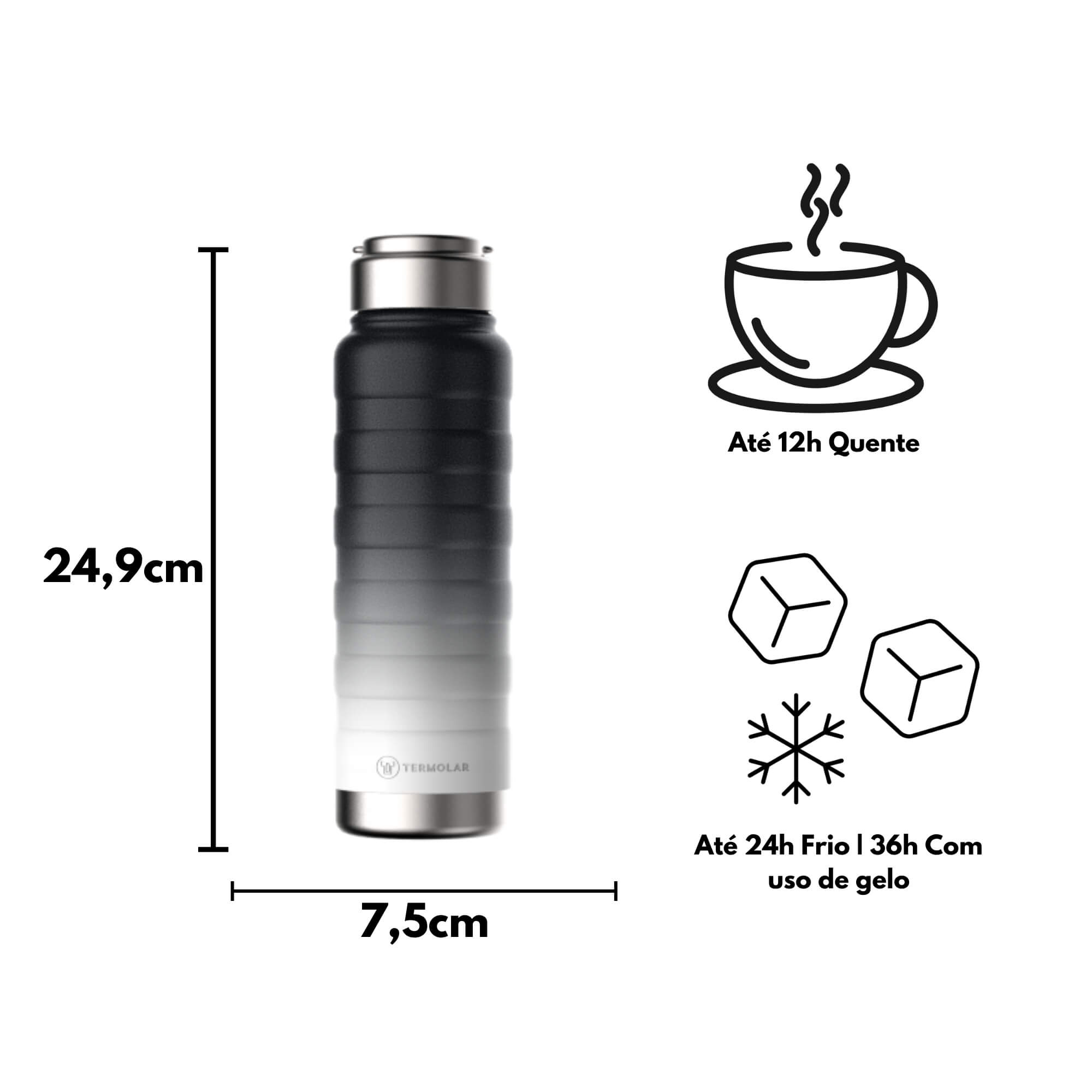 COMP Kit Garrafa Térmica Moove Cor Preto Degradê 710ml + Caixa Térmica SUV 20L Azul Termolar