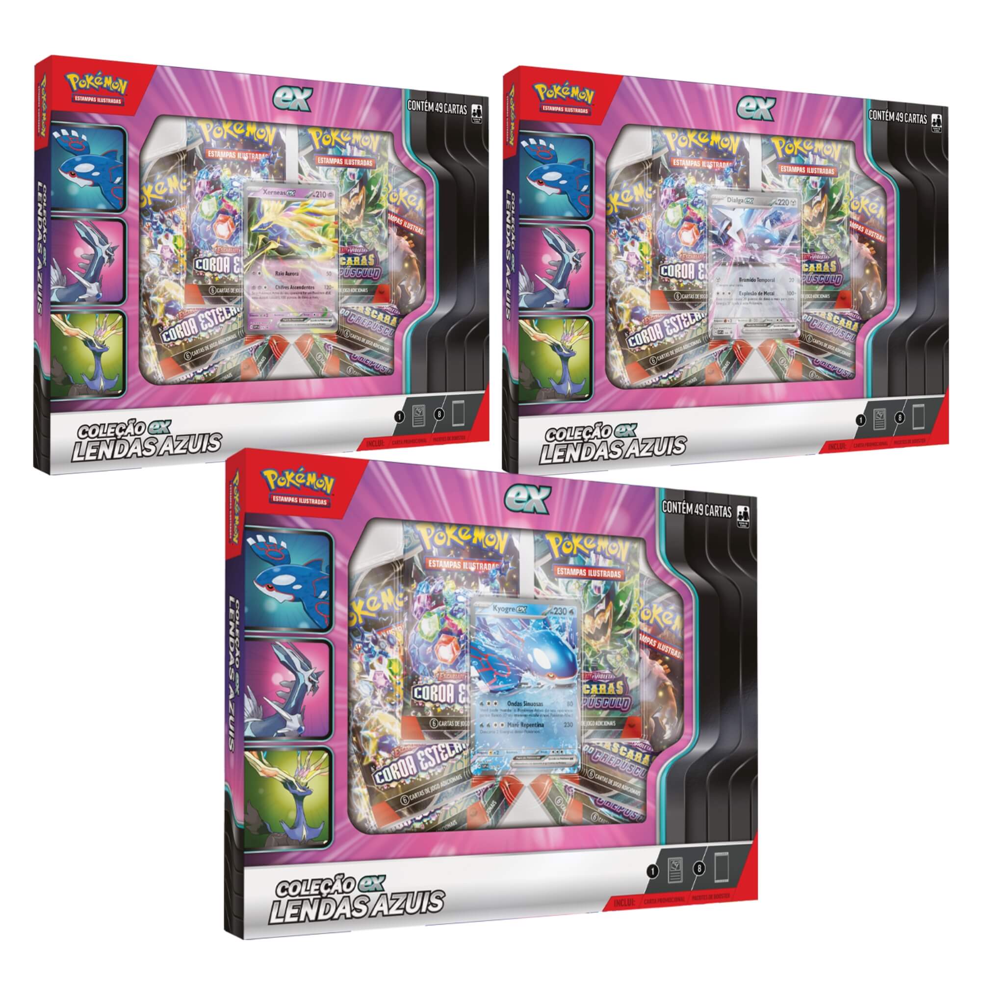 Pokemon 3x Box Coleção Ex Lendas Azuis Dialga, Kyogre e Xerneas Copag - 35266