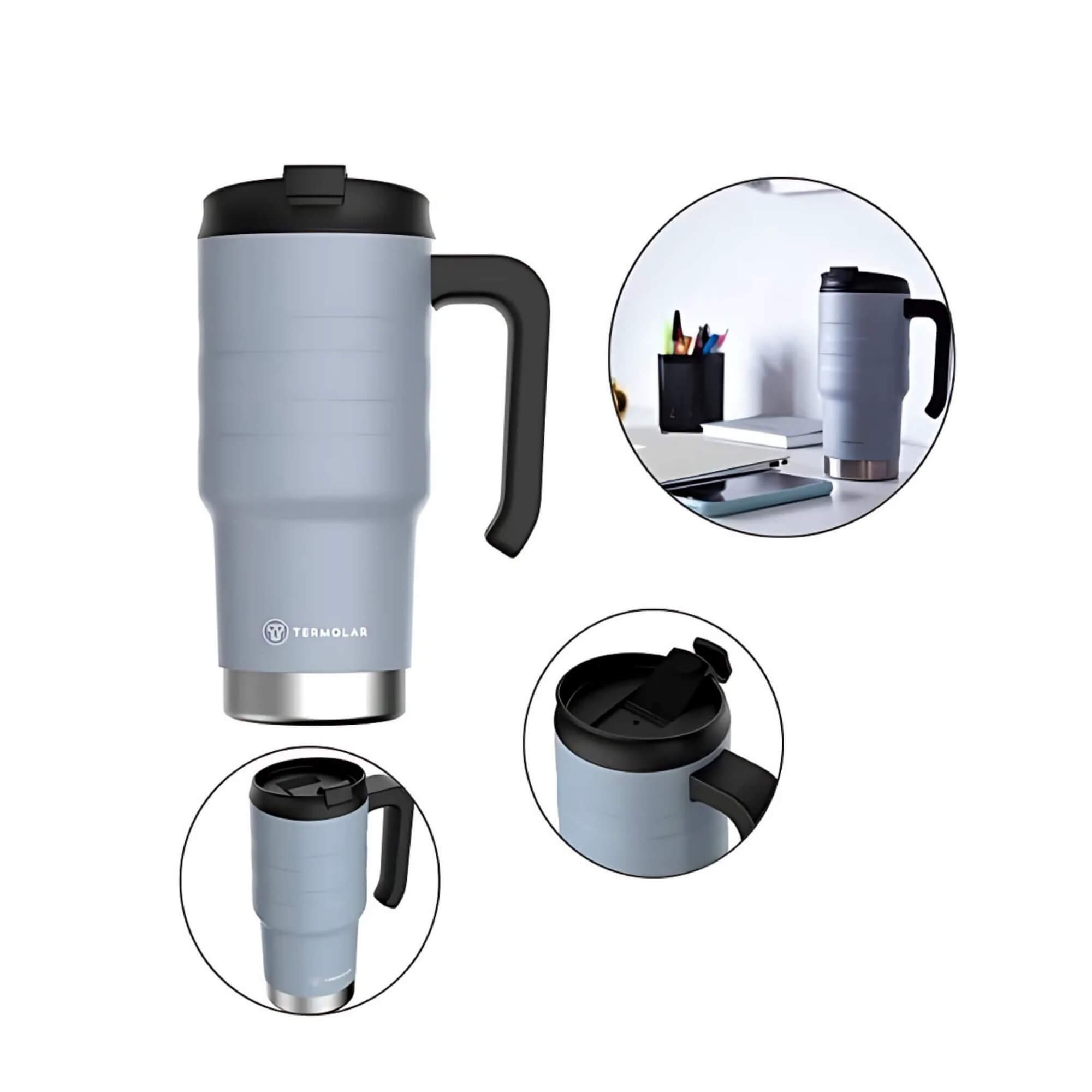 COMP Kit 2 Copos Térmicos Moove Cinza 590ml + 1 Caixa Térmica SUV 20L Vermelha Termolar
