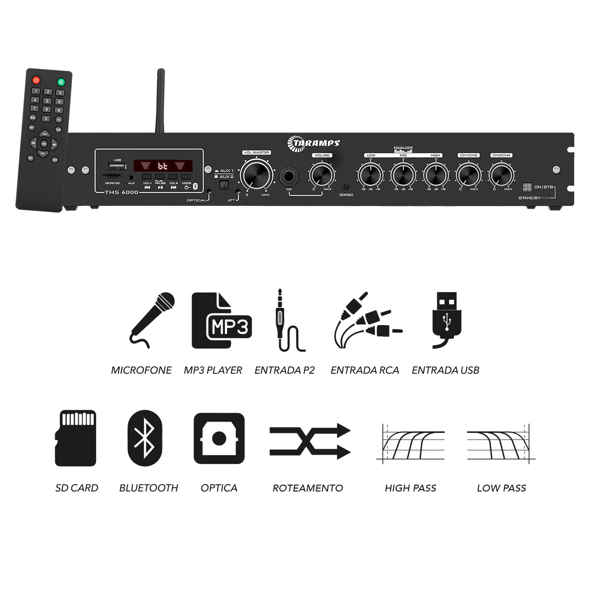 COMP Kit Amplificador Taramps THS 6000 + 16 Arandelas  6" 40 Watts RMS 8 Ohms Residenciais e comercios
