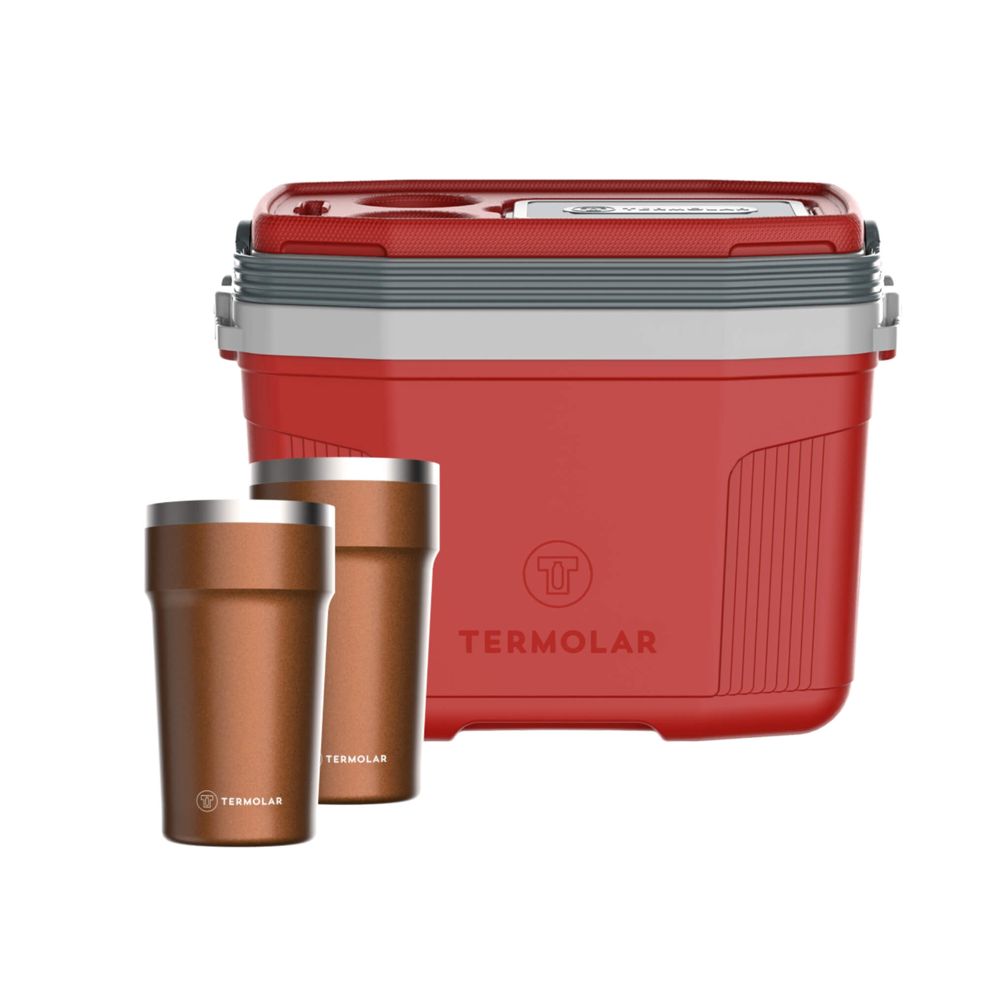 COMP Kit 2 Copos Térmicos Aço Inox Laranja 500ml + 1 Caixa Térmica SUV 20L Vermelha Termolar