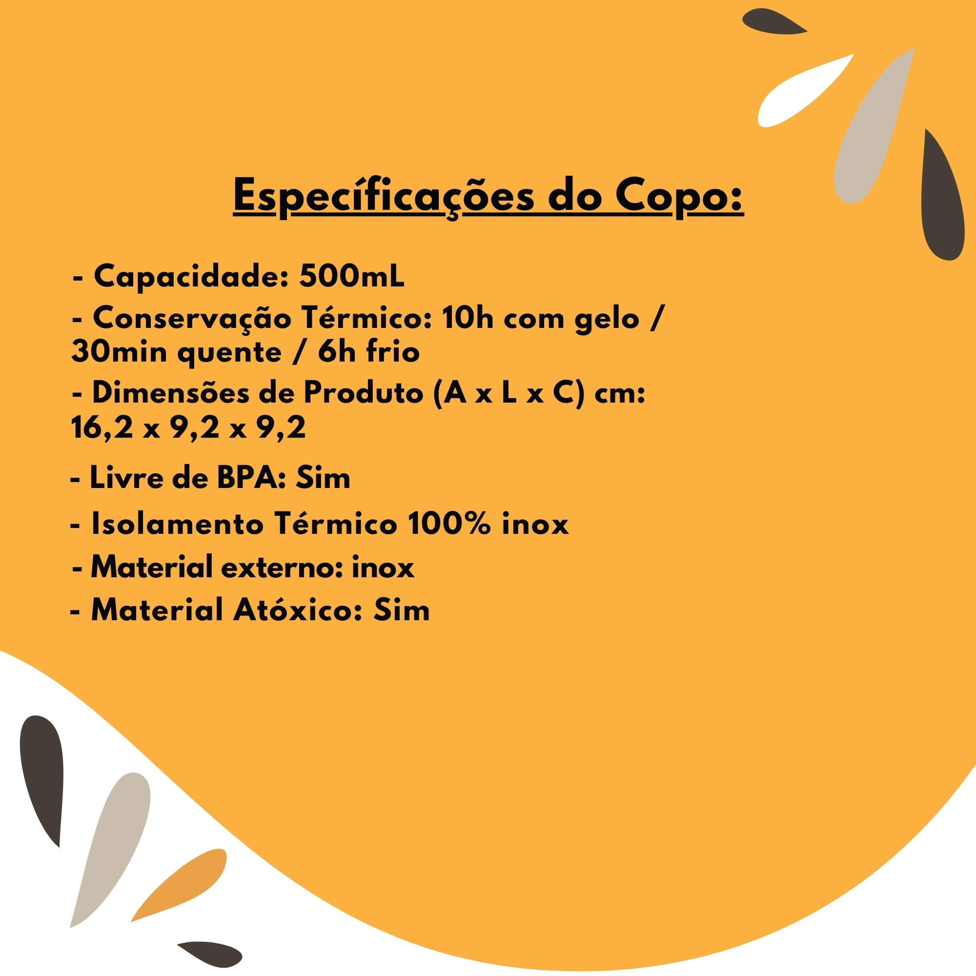 COMP Kit 2 Copos Térmicos Aço Inox Laranja 500ml + 1 Caixa Térmica SUV 20L Vermelha Termolar