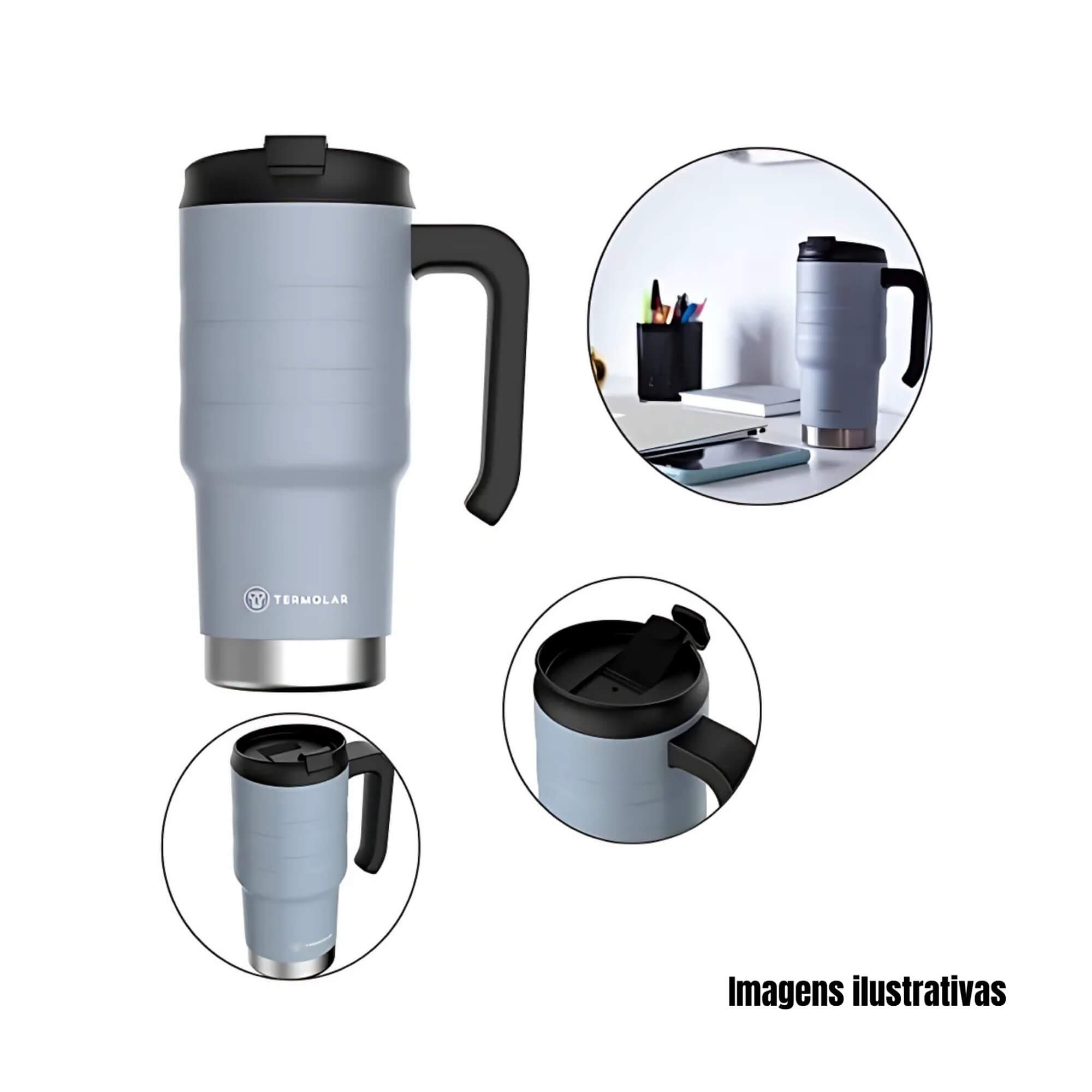 COMP Kit 2 Copos Térmicos Moove Cinza 590ml + 1 Caixa Térmica SUV 20L Azul Termolar