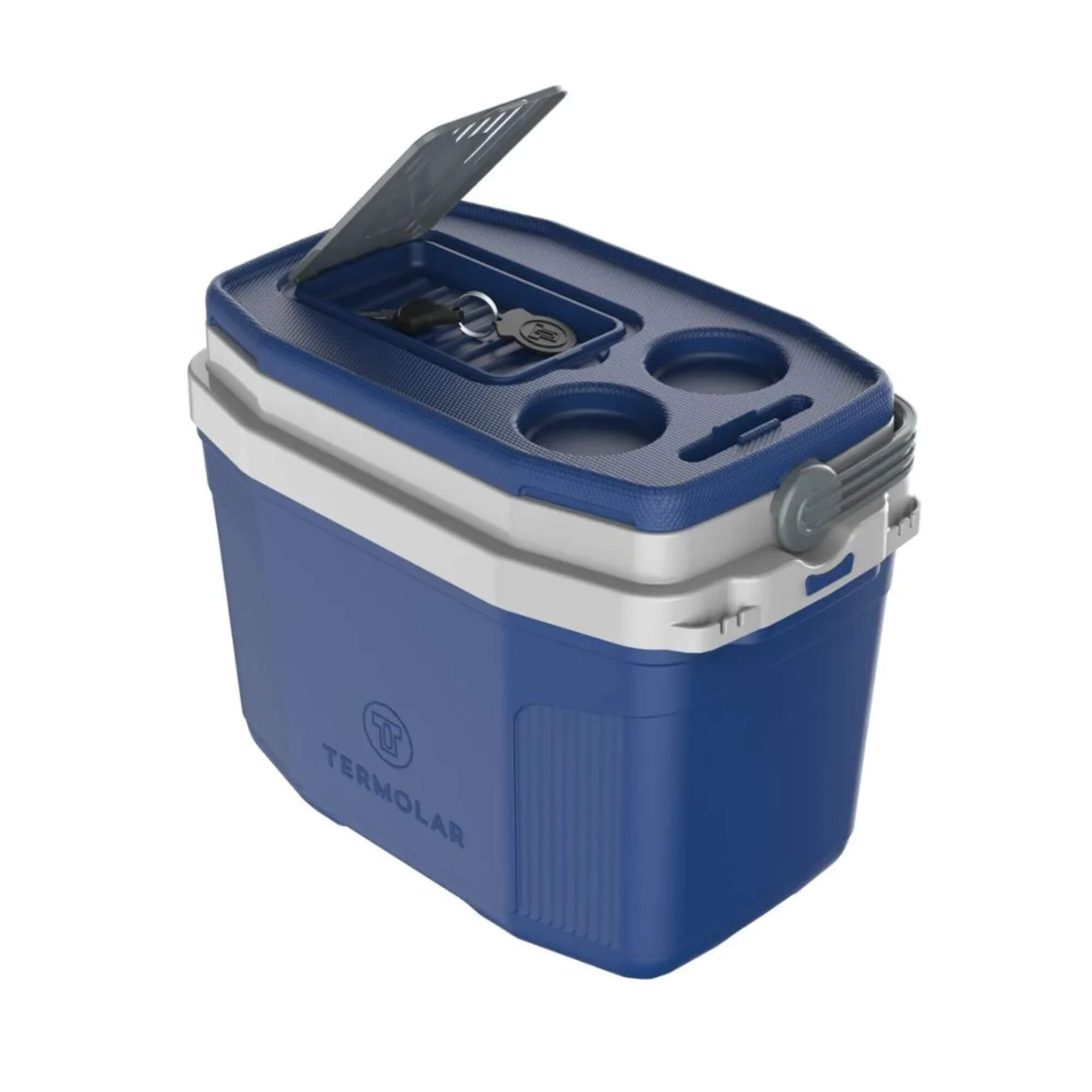 COMP Kit 2 Copos Térmicos Moove Cinza 590ml + 1 Caixa Térmica SUV 20L Azul Termolar