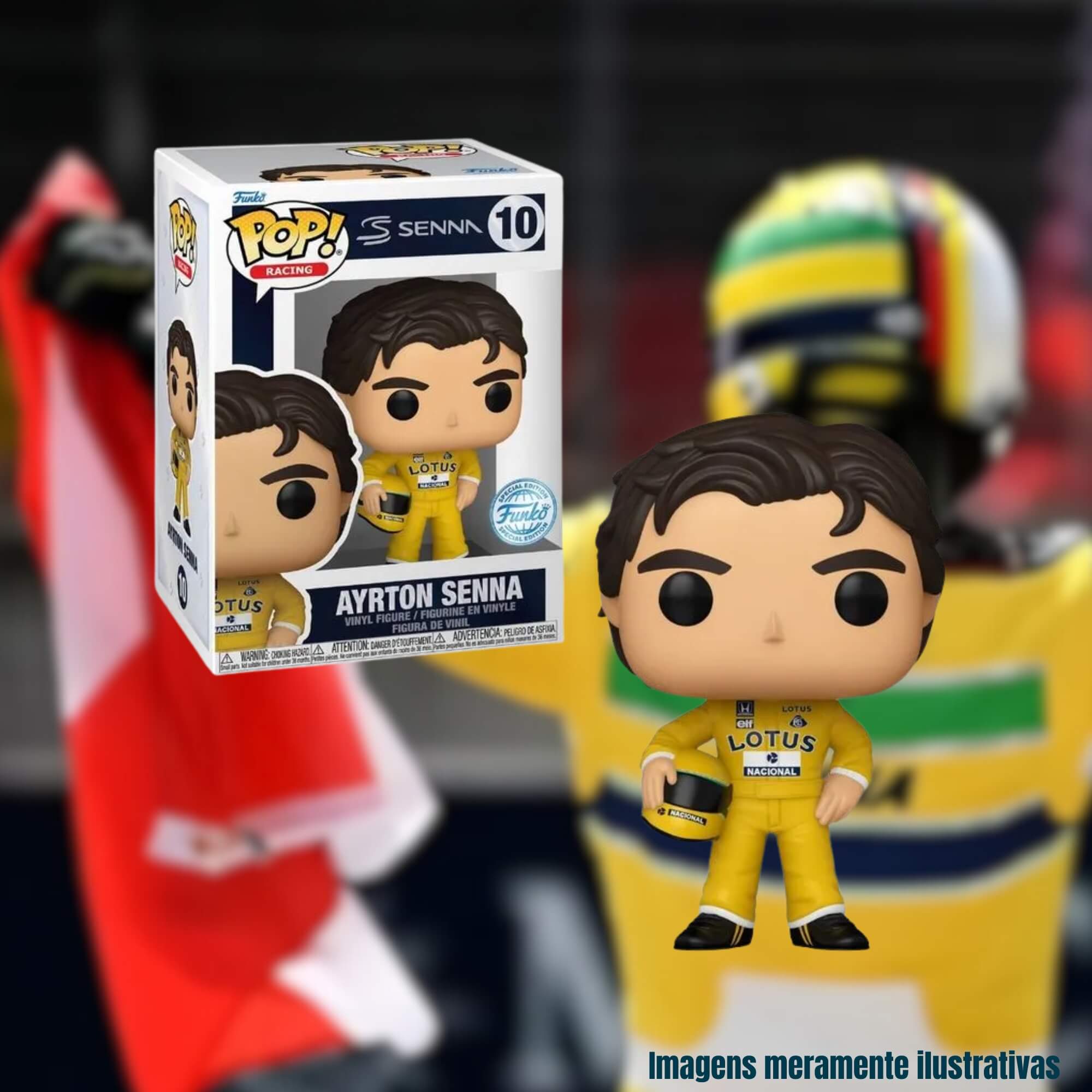 COMP Kit Boneco Funko Pop! Racing Lotus Ayrton Senna 10 + Rides Deluxe Lotus Ayrton Senna 314 Candide