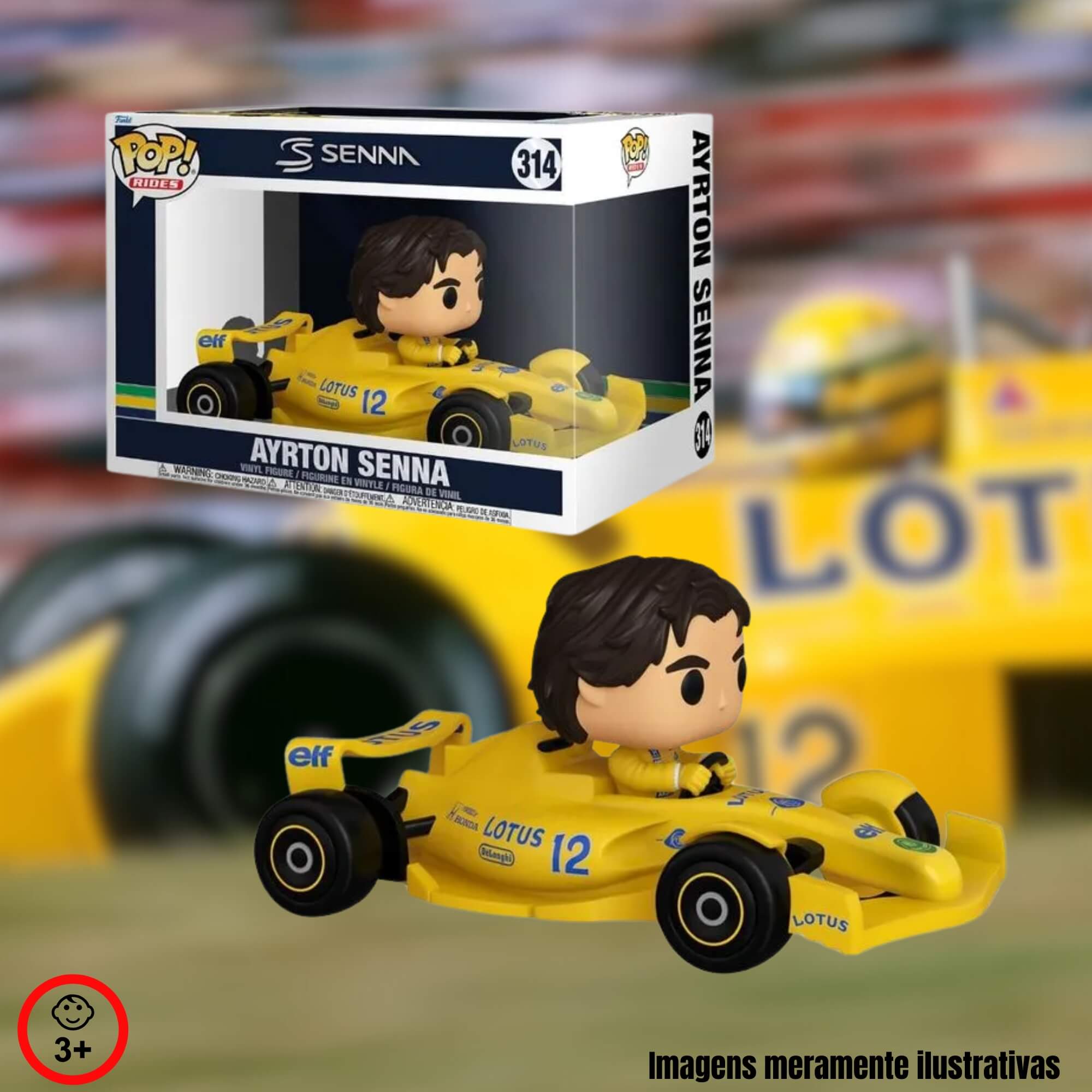 COMP Kit Boneco Funko Pop! Racing Lotus Ayrton Senna 10 + Rides Deluxe Lotus Ayrton Senna 314 Candide