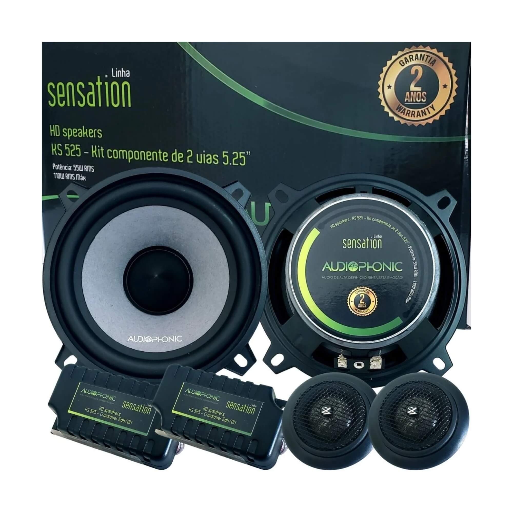 Kit 2 Alto Falante 2 Vias 5 " Sensation Tw 55W rms / 110W max Cor Preta Audiophonic - KS 525