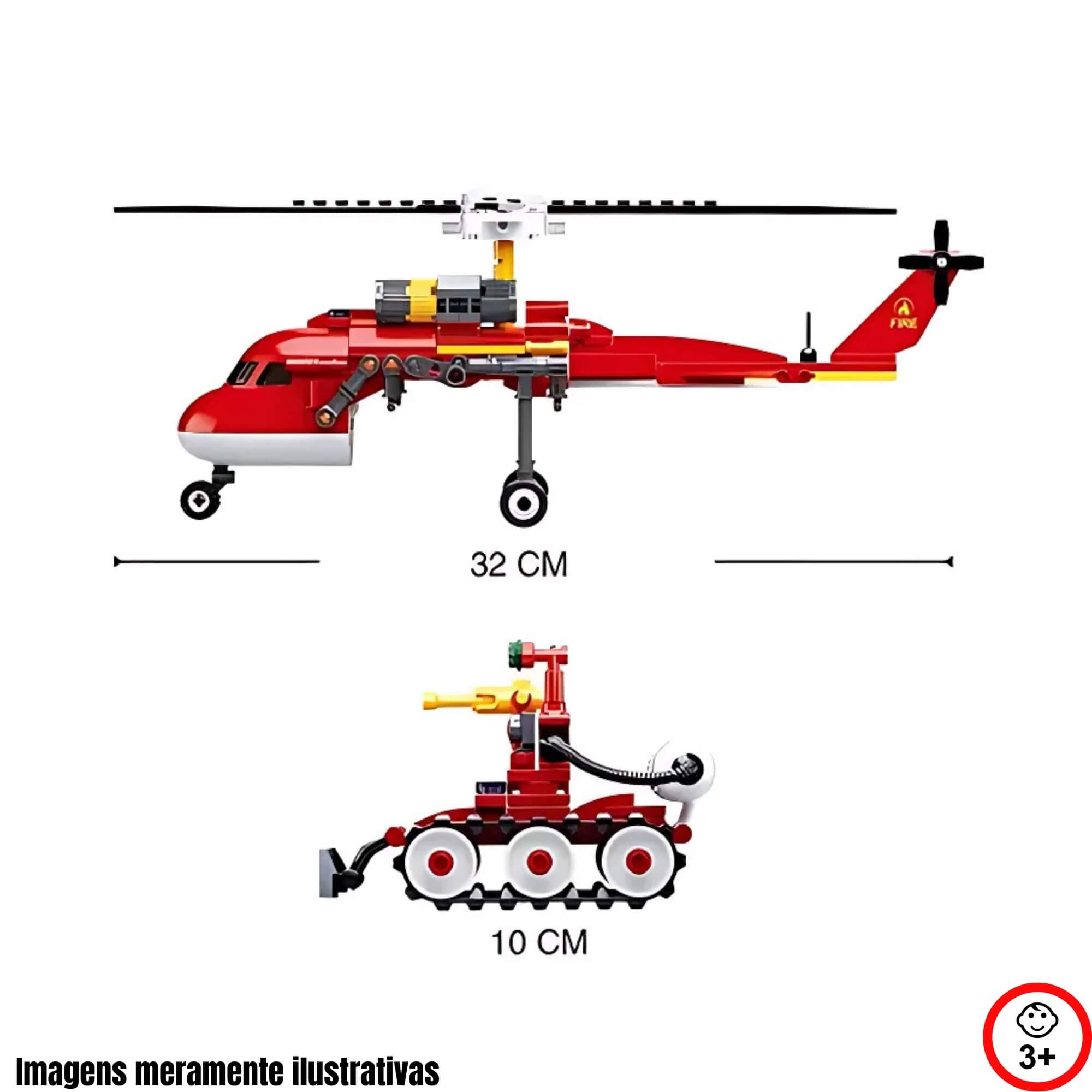 Brinquedo Infantil Cubic Helicóptero Bombeiros Combate ao Incêndio 325 Peças Multikids - BR2307