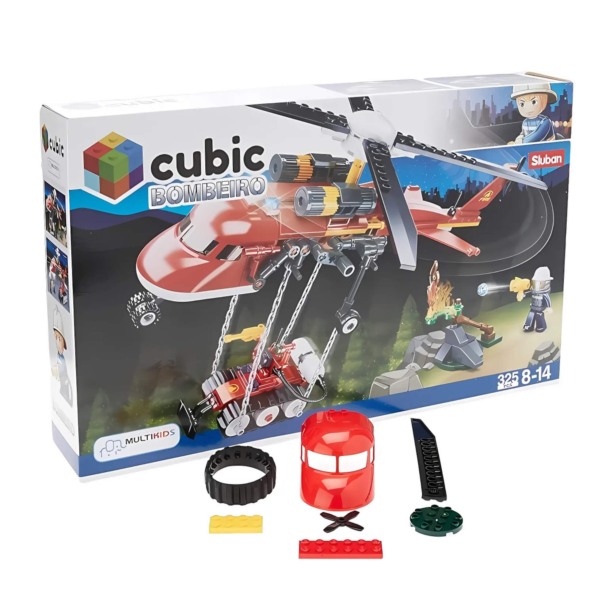 Brinquedo Infantil Cubic Helicóptero Bombeiros Combate ao Incêndio 325 Peças Multikids - BR2307