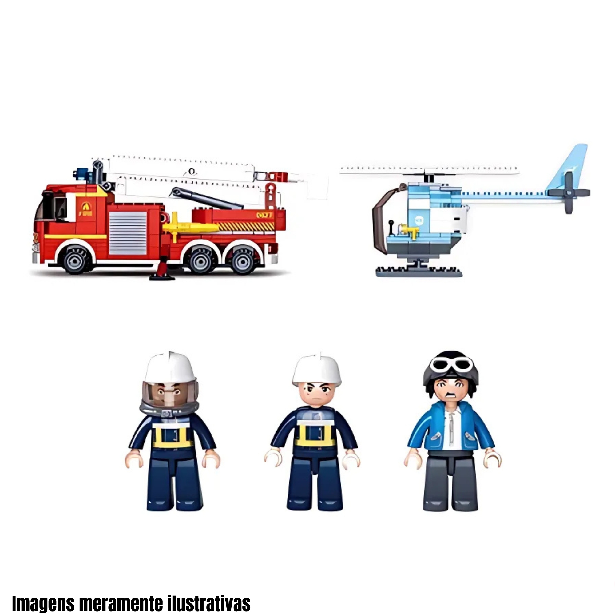 Cubic Caminhão de Bombeiros e Helicóptero Combate ao Incêndio 394 Peças Multikids - BR2308