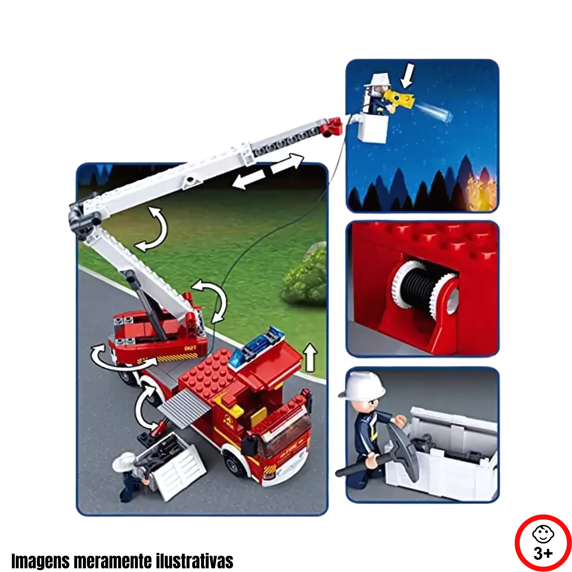 Cubic Caminhão de Bombeiros e Helicóptero Combate ao Incêndio 394 Peças Multikids - BR2308