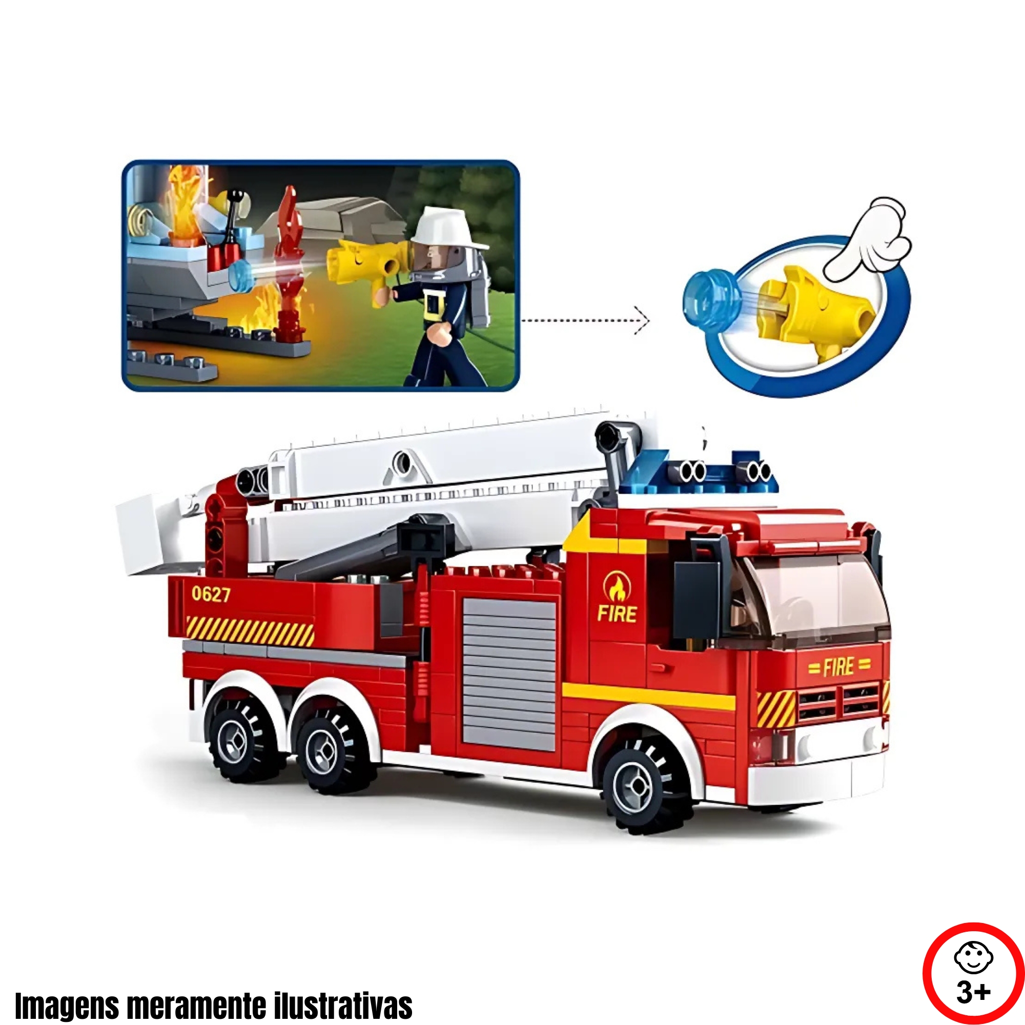 Cubic Caminhão de Bombeiros e Helicóptero Combate ao Incêndio 394 Peças Multikids - BR2308