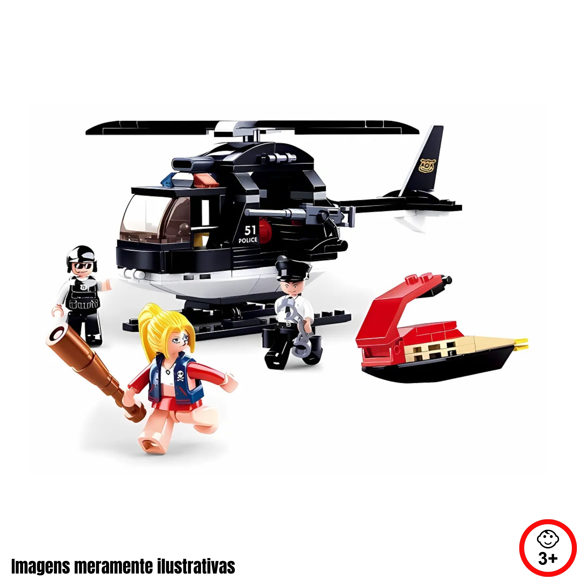 Cubic Brinquedo Blocos de Montar Helicóptero de Combate Policial 221 Peças Multikids - BR1459