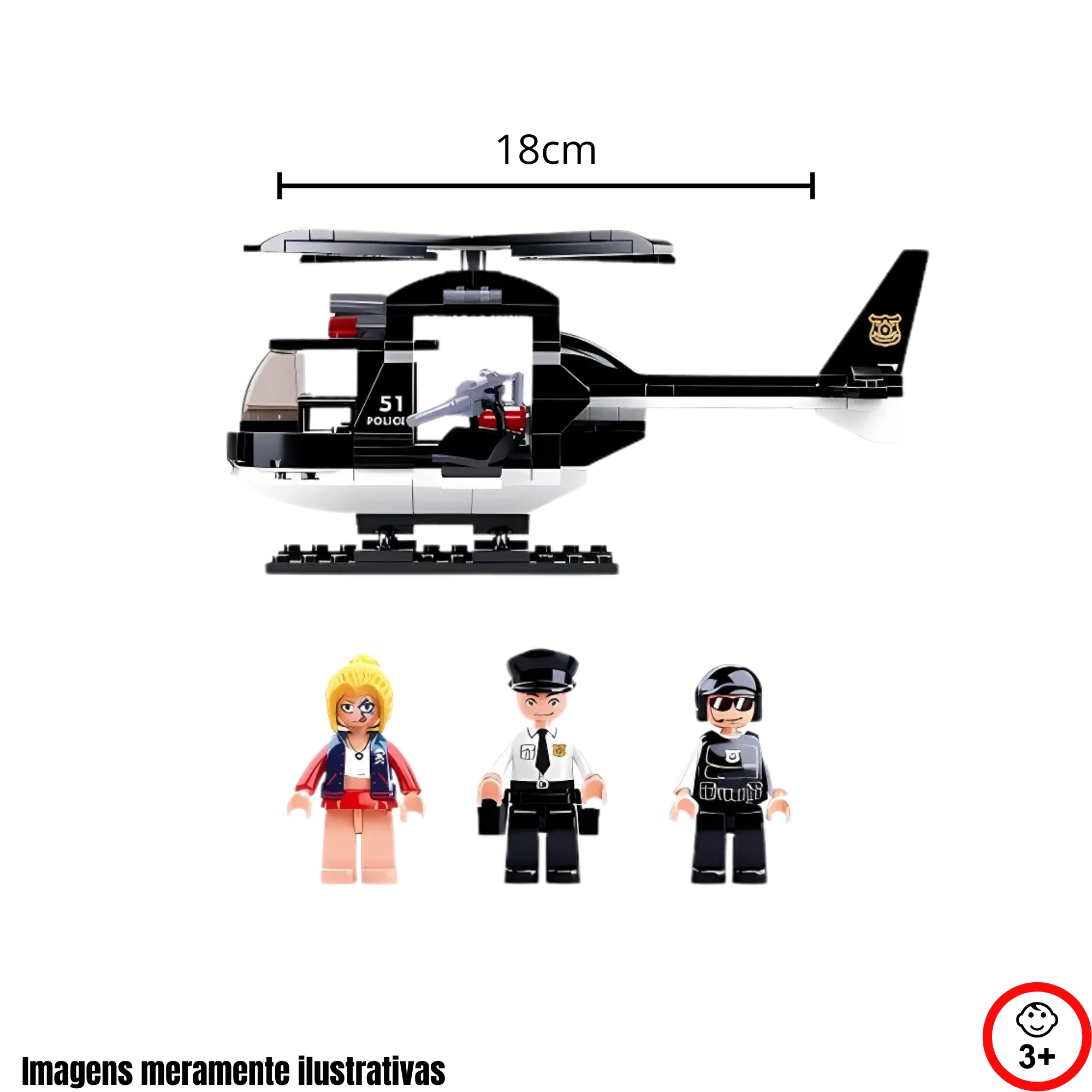 Cubic Brinquedo Blocos de Montar Helicóptero de Combate Policial 221 Peças Multikids - BR1459