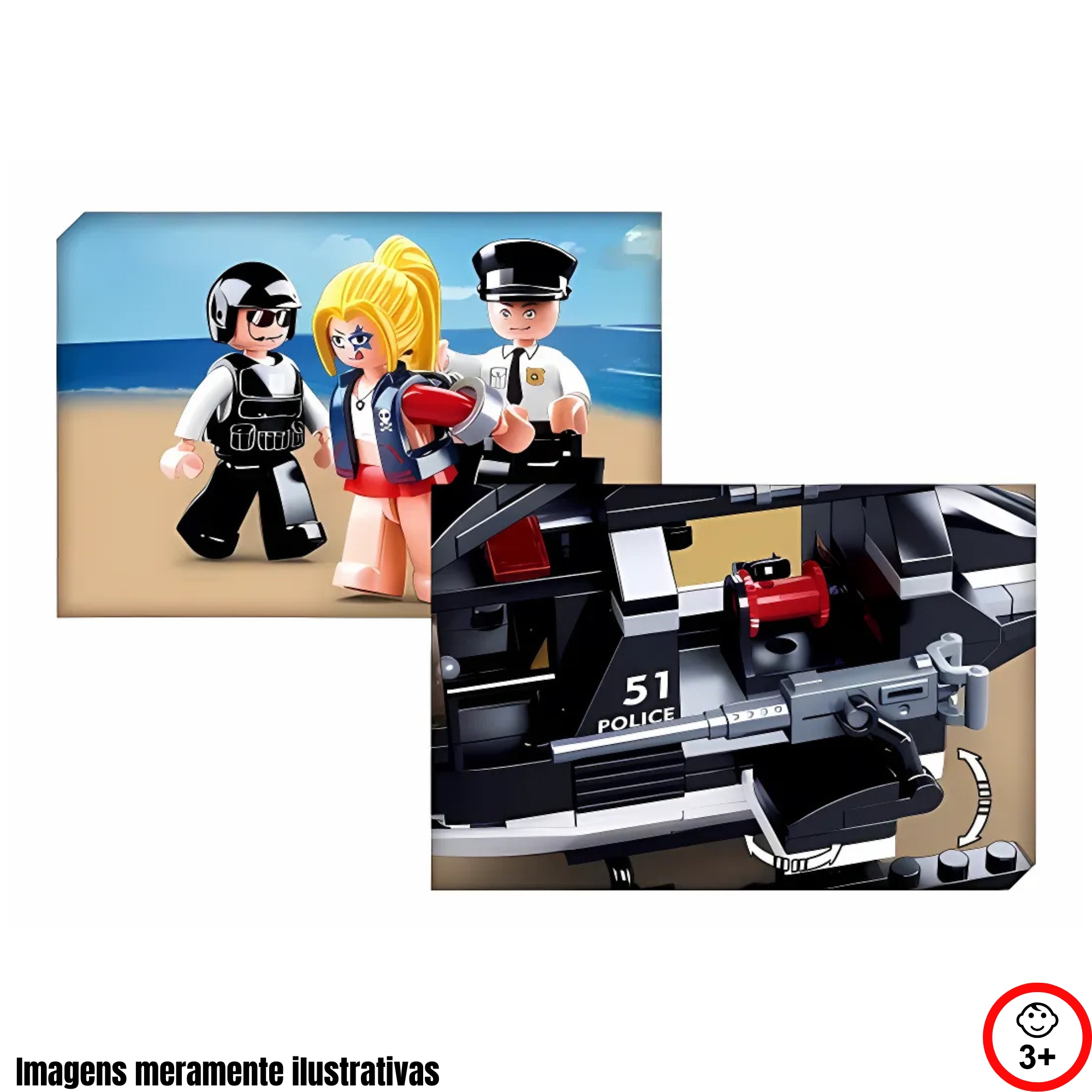 Cubic Brinquedo Blocos de Montar Helicóptero de Combate Policial 221 Peças Multikids - BR1459