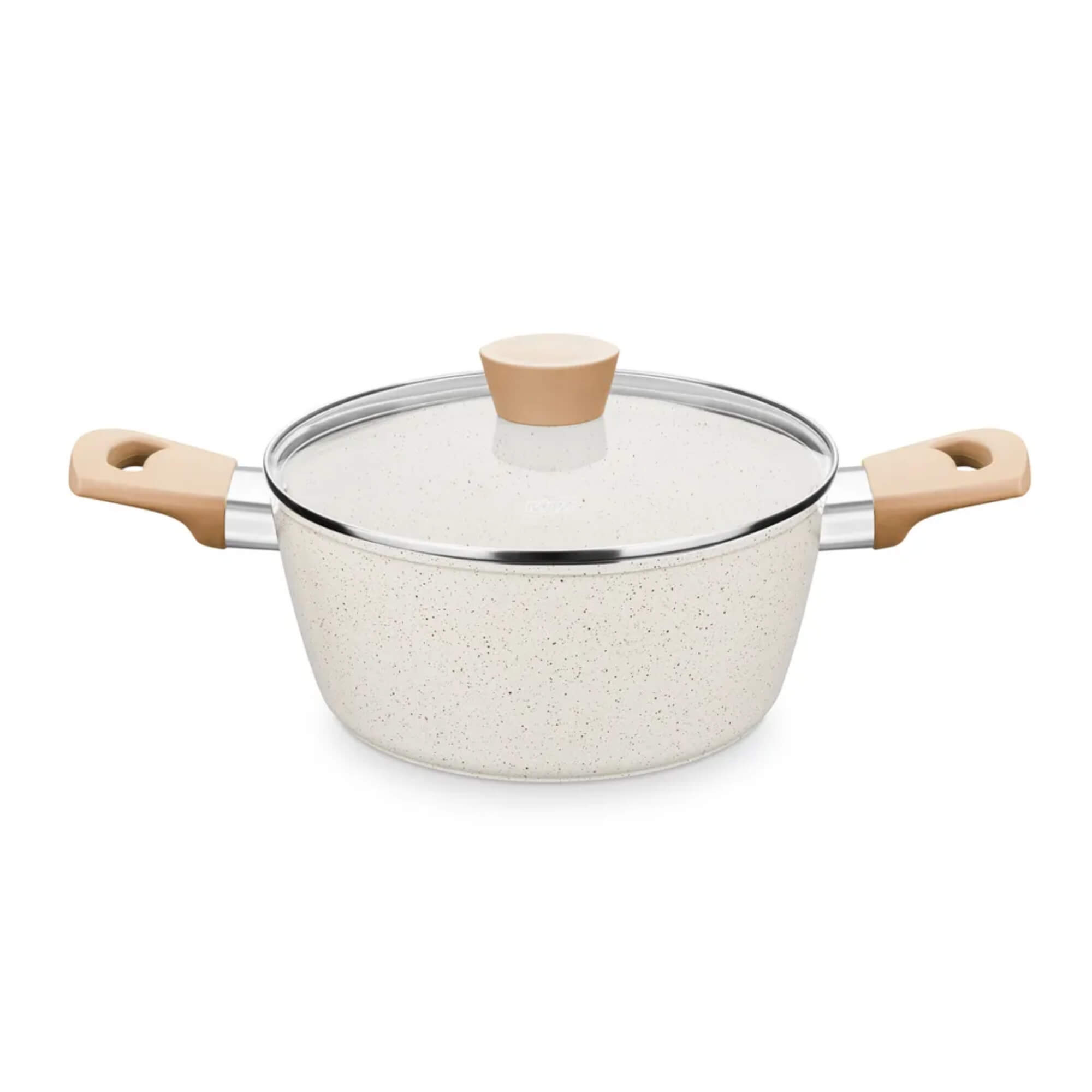 Panela Caçarola Linha Carmela Vanilla em Alumínio 3,8Lx24cm Ceramic Flon cor Creme MTA - 8468
