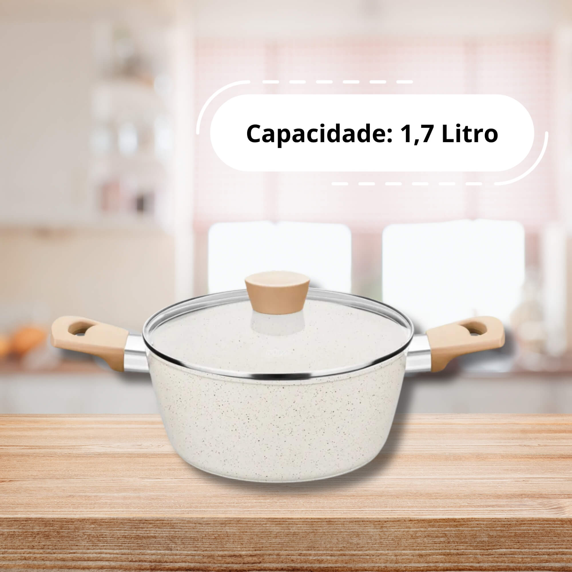 Panela Caçarola Linha Carmela Vanilla em Alumínio 3,8Lx24cm Ceramic Flon cor Creme MTA - 8468
