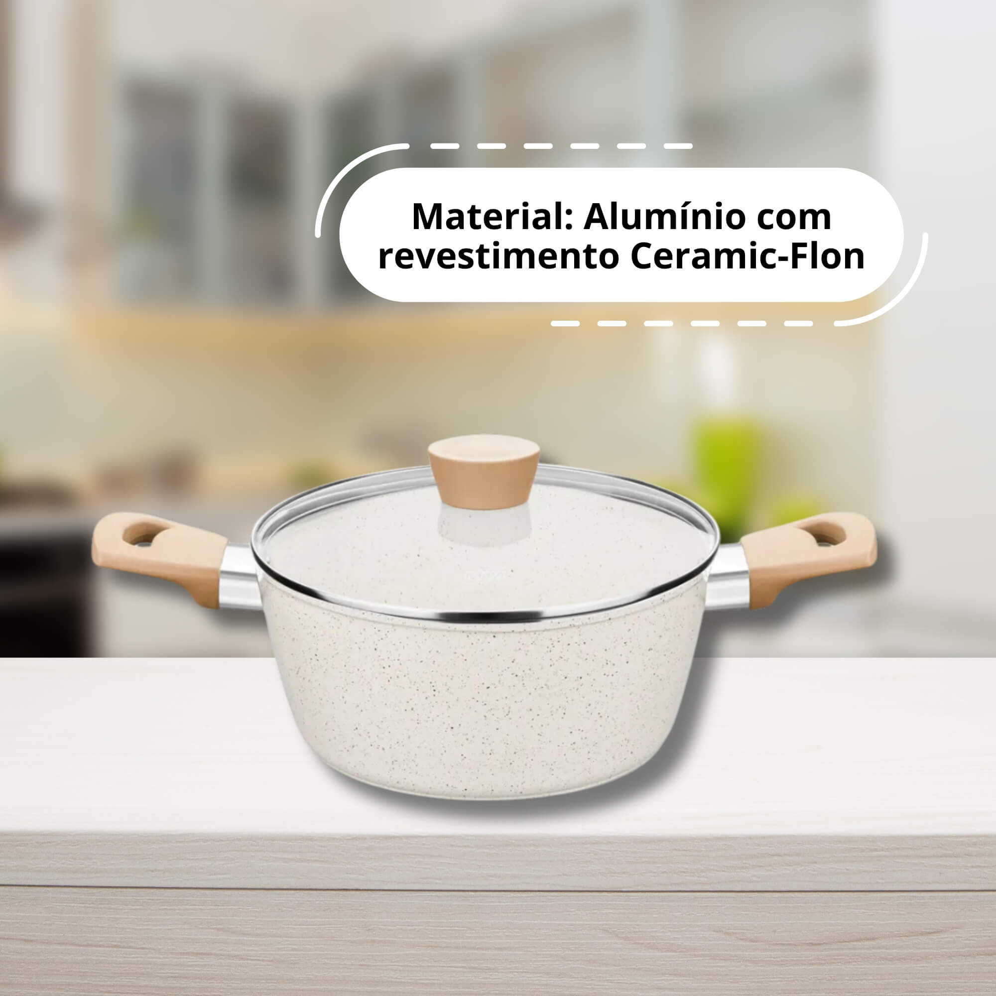 Panela Caçarola Linha Carmela Vanilla em Alumínio 3,8Lx24cm Ceramic Flon cor Creme MTA - 8468