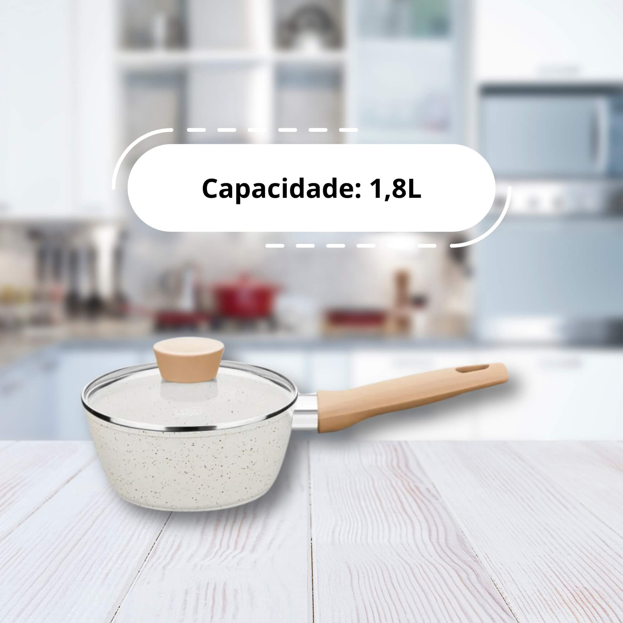 Panela com Tampa 18cm Linha Carmela Vanilla 1,8L Ceramic Flon cor Creme MTA - 8466