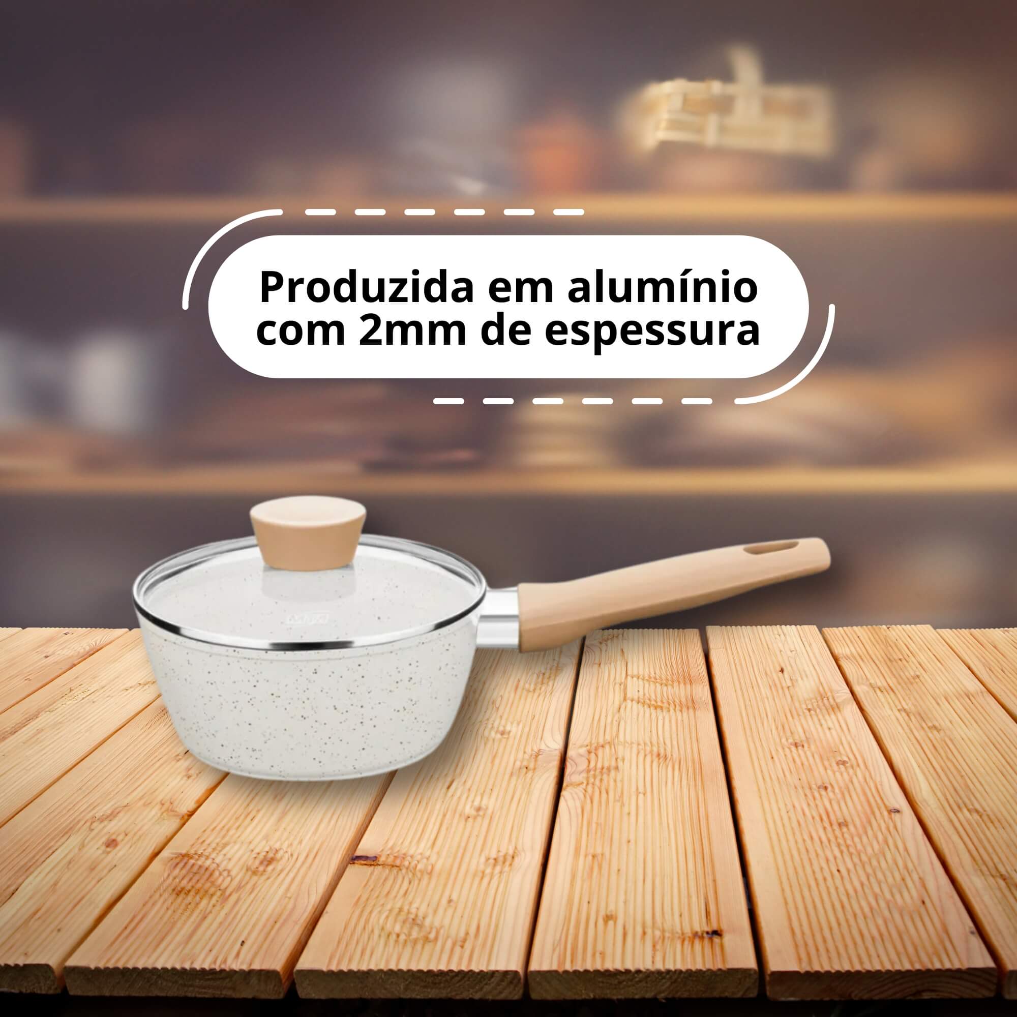 Panela com Tampa 18cm Linha Carmela Vanilla 1,8L Ceramic Flon cor Creme MTA - 8466