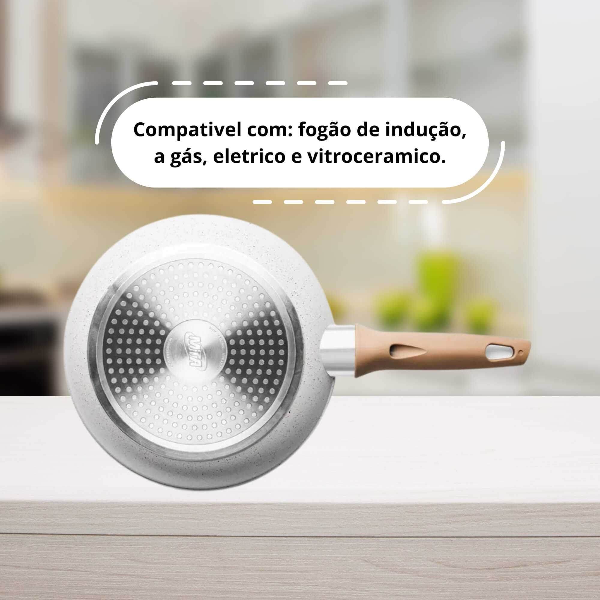 Panela Wok 24cm Linha Carmela Vanilla 2,2L Ceramic-Flon cor Creme MTA - 8401