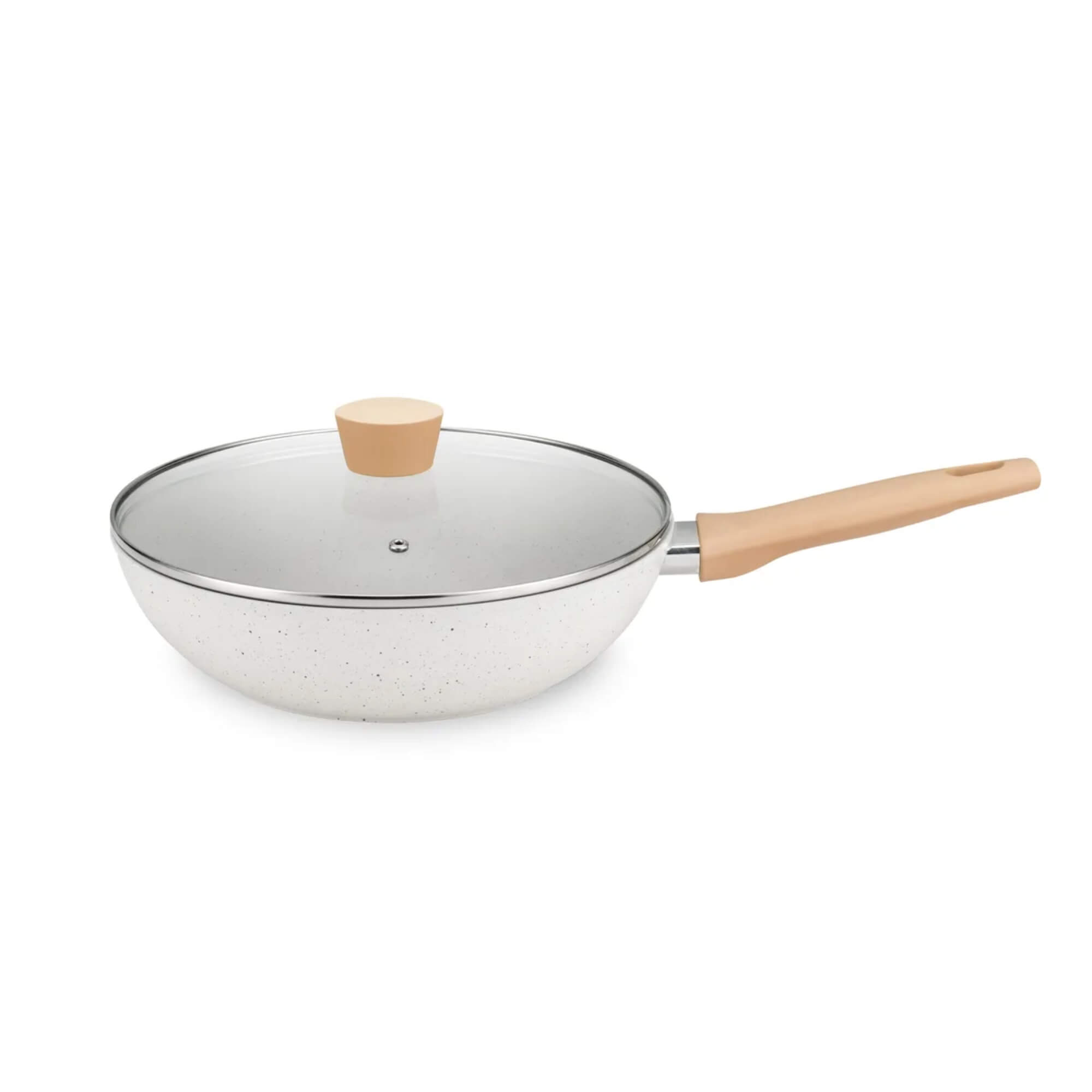 Panela Wok com Tampa 28cm Linha Carmela Vanilla 3,5L Ceramic Flon cor Creme MTA - 8405