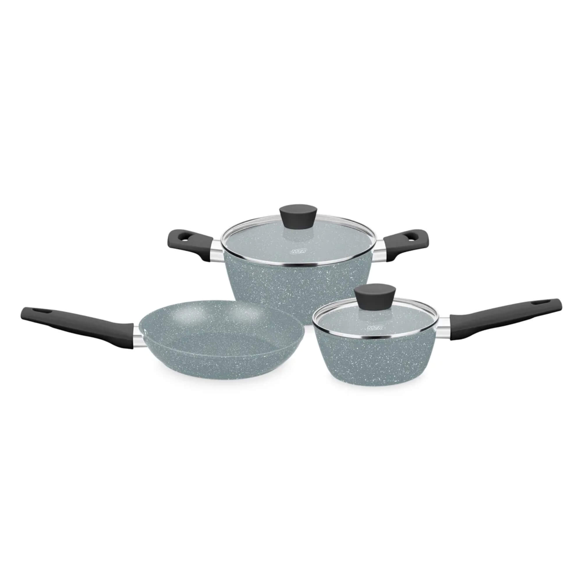 Jogo de Panelas 3 Peças Linha Carmela Ceramic - Flon na cor Cinza MTA - 8426