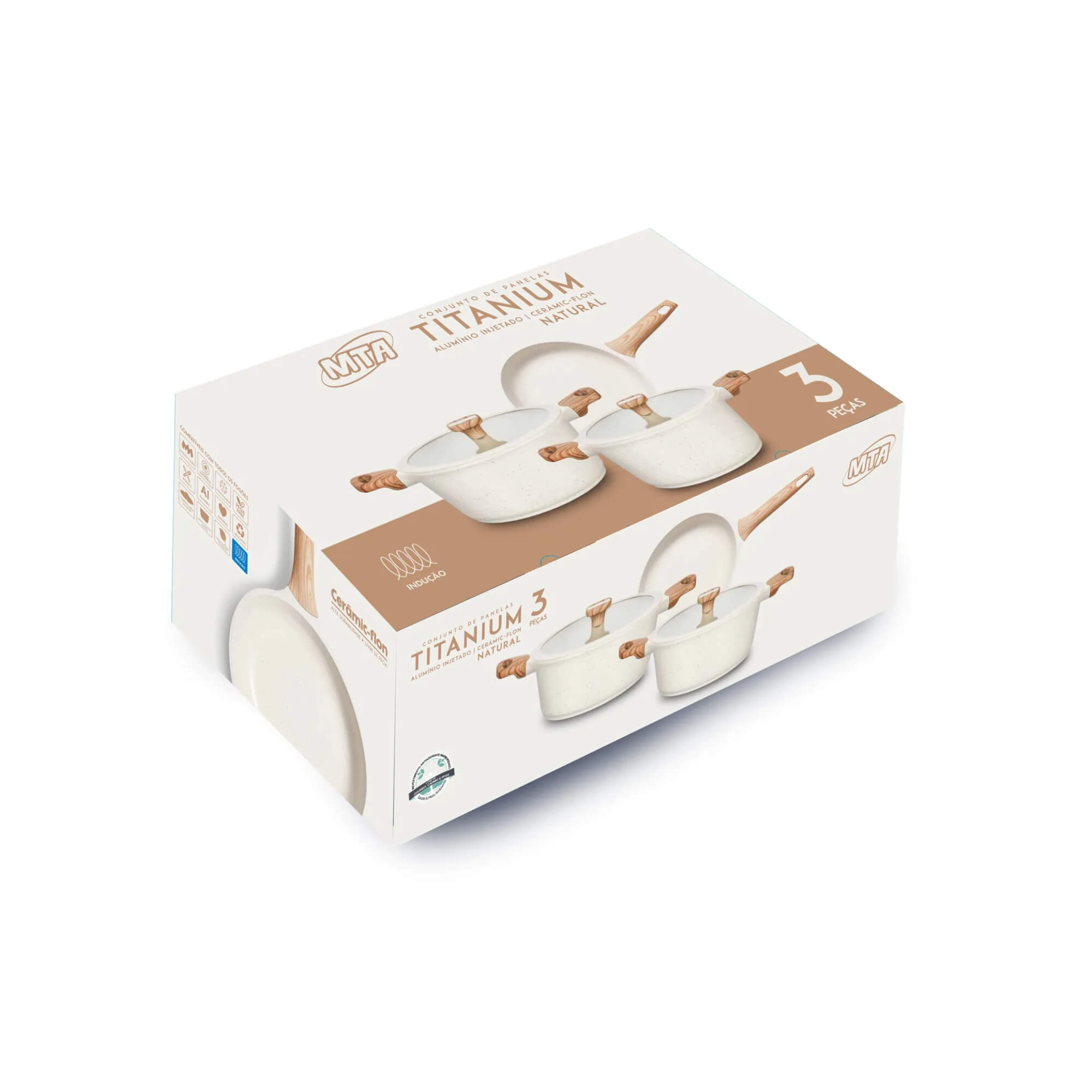 Jogo de Panelas 3 Peças Linha Titanium Natural cor Bege MTA - 8448