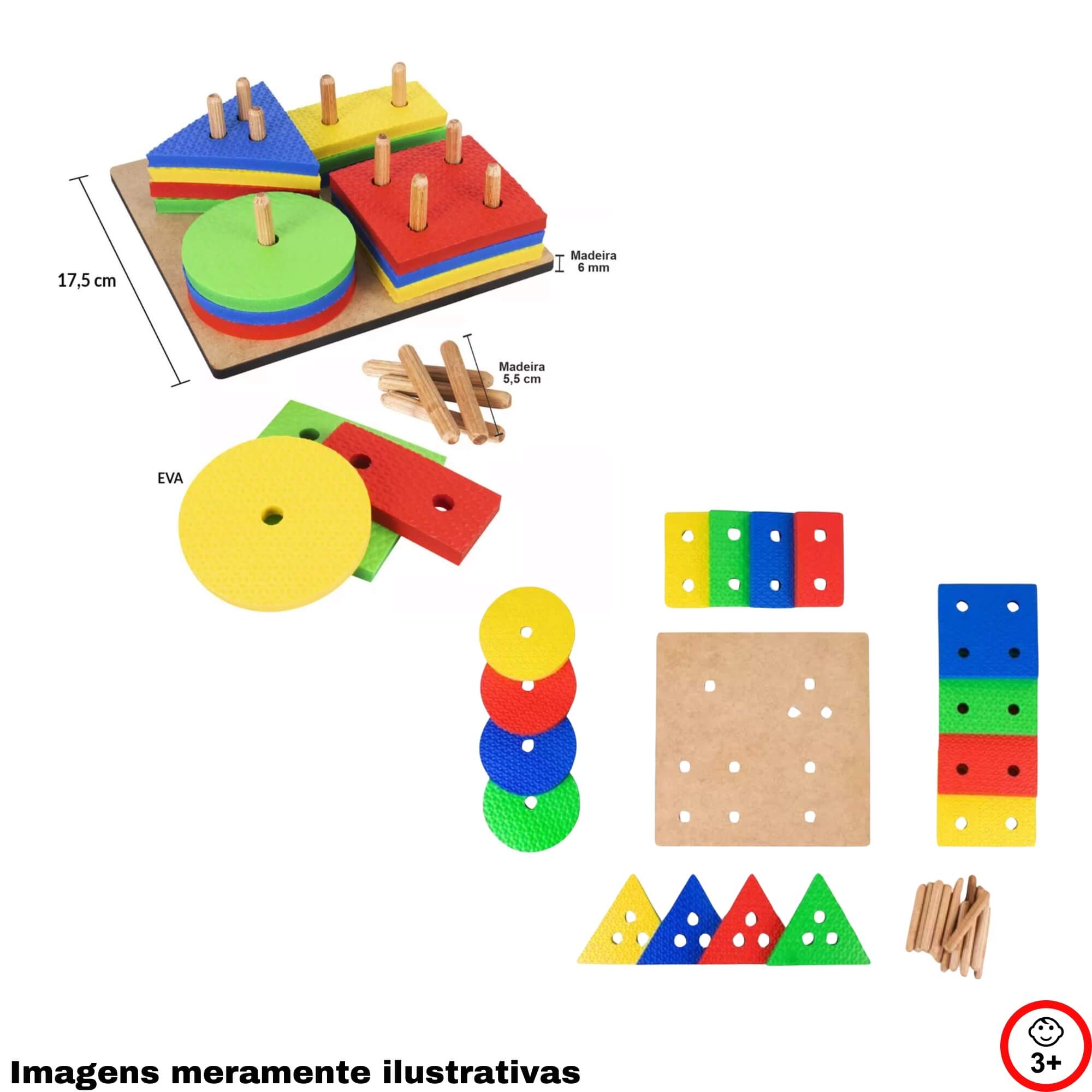 VAR Jogo Infantil Educativo Montessori Unitário Peças em MDF Nig