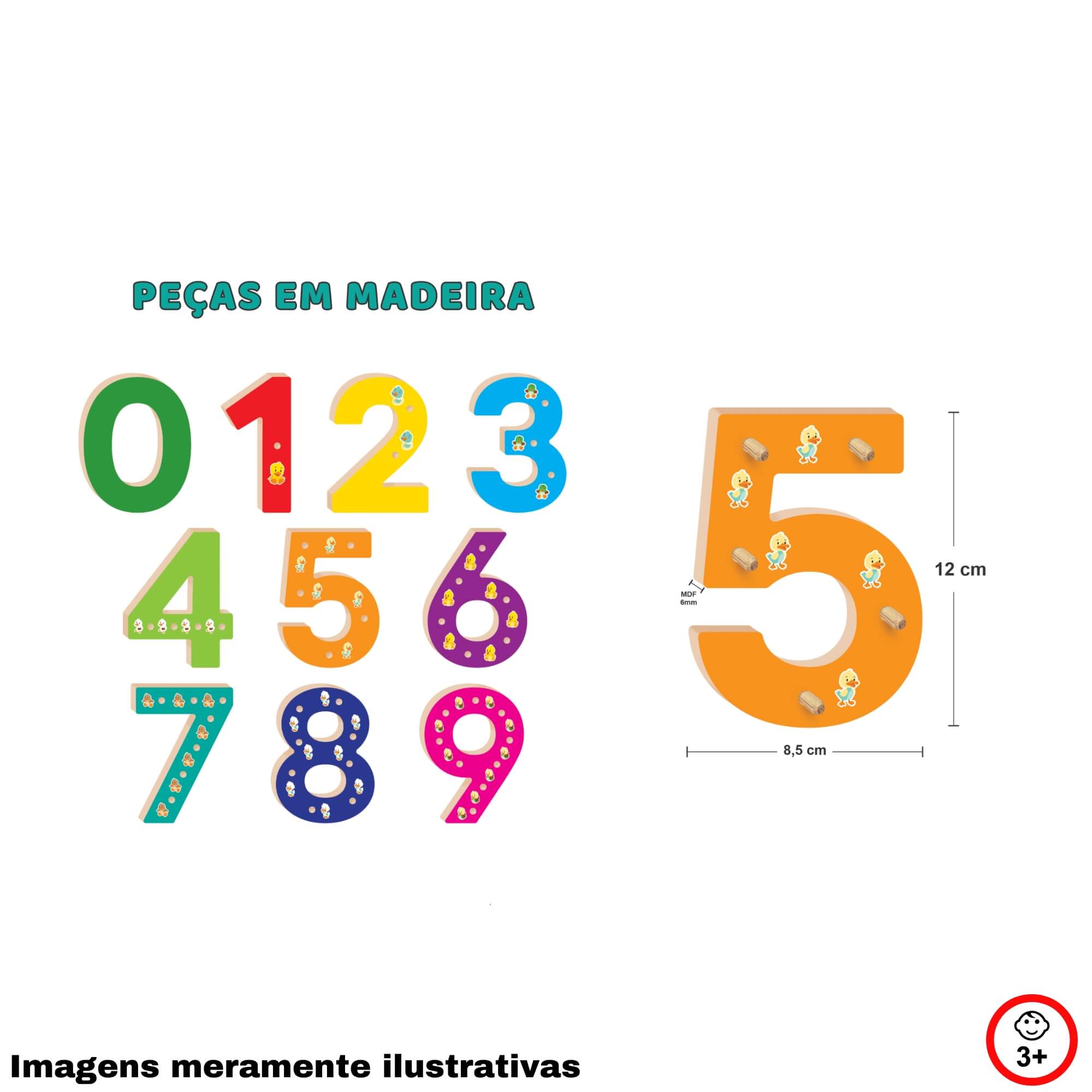 VAR Jogo Infantil Educativo Montessori Unitário Peças em MDF Nig