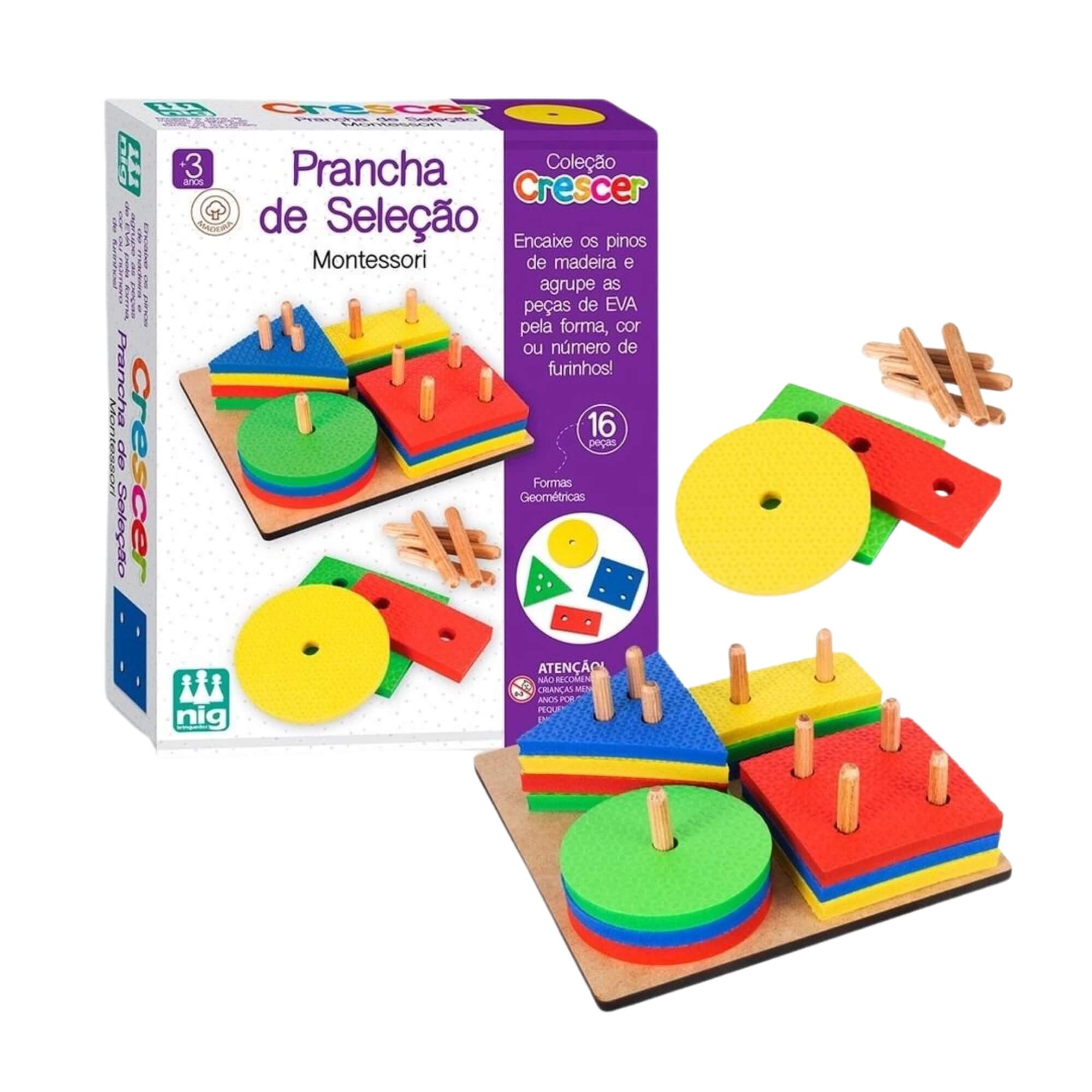 VAR Jogo Infantil Educativo Montessori Unitário Peças em MDF Nig Jogo:Prancha de Seleção