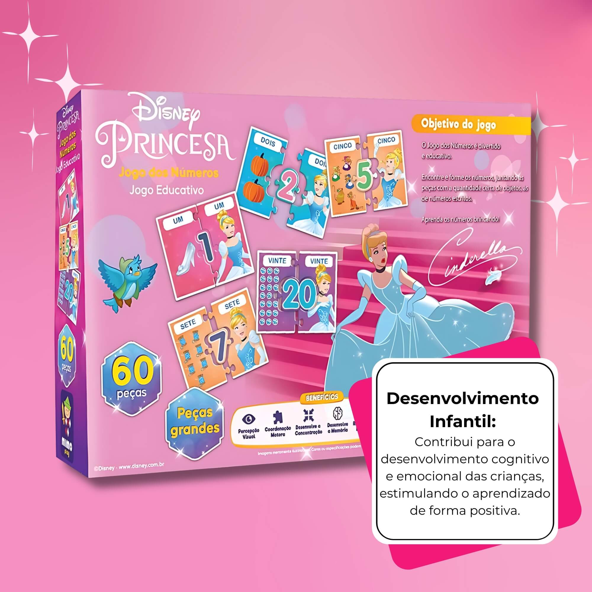 COMP Jogo das Letras Educativo Infantil Disney Unitário Mimo Toys Jogo:Números Cinderela