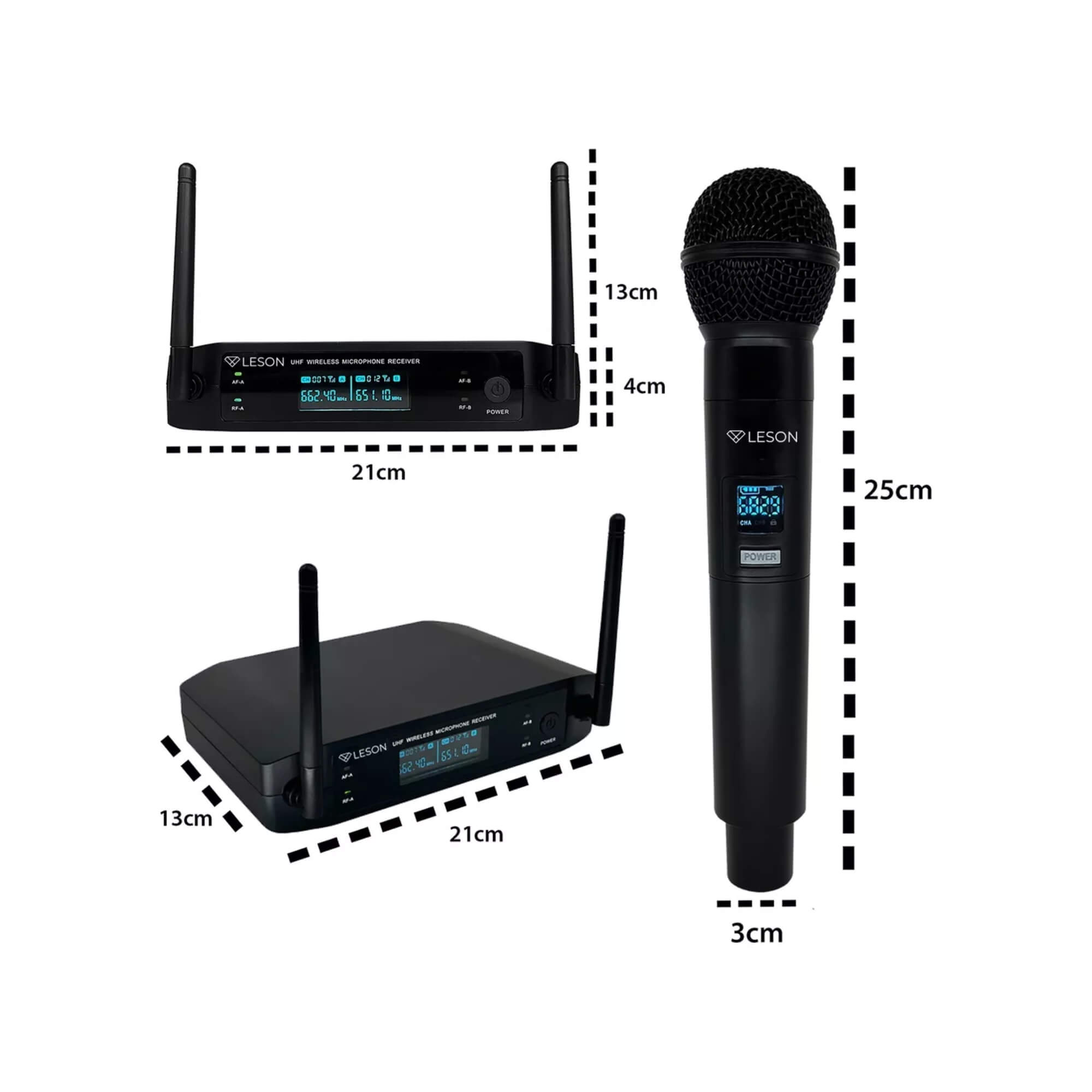 Microfone Duplo sem Fio LS962 Preto 96 Canais Profissional Leson - 2AMLS962P
