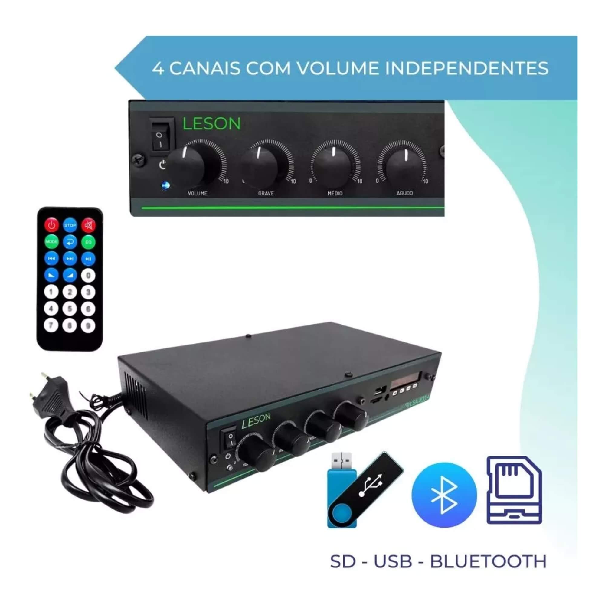 Amplificador LSA 400.4 60W RMS 4 Canais Bluetooth Usb Leson - 2AMPLS400