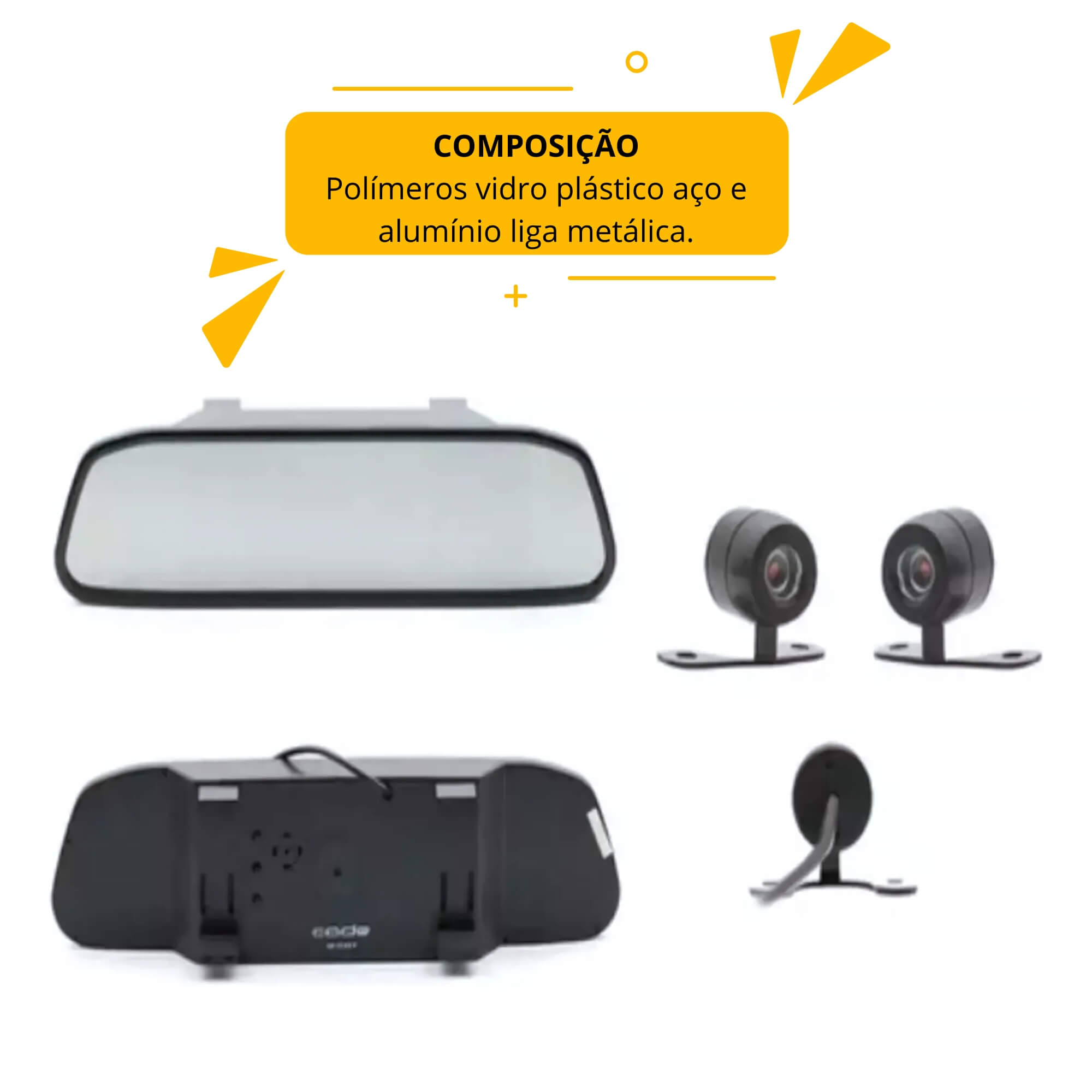 Kit Retrovisor 4.3" Polegadas com Câmera de Ré Borboleta Tech One - KC-E-6317