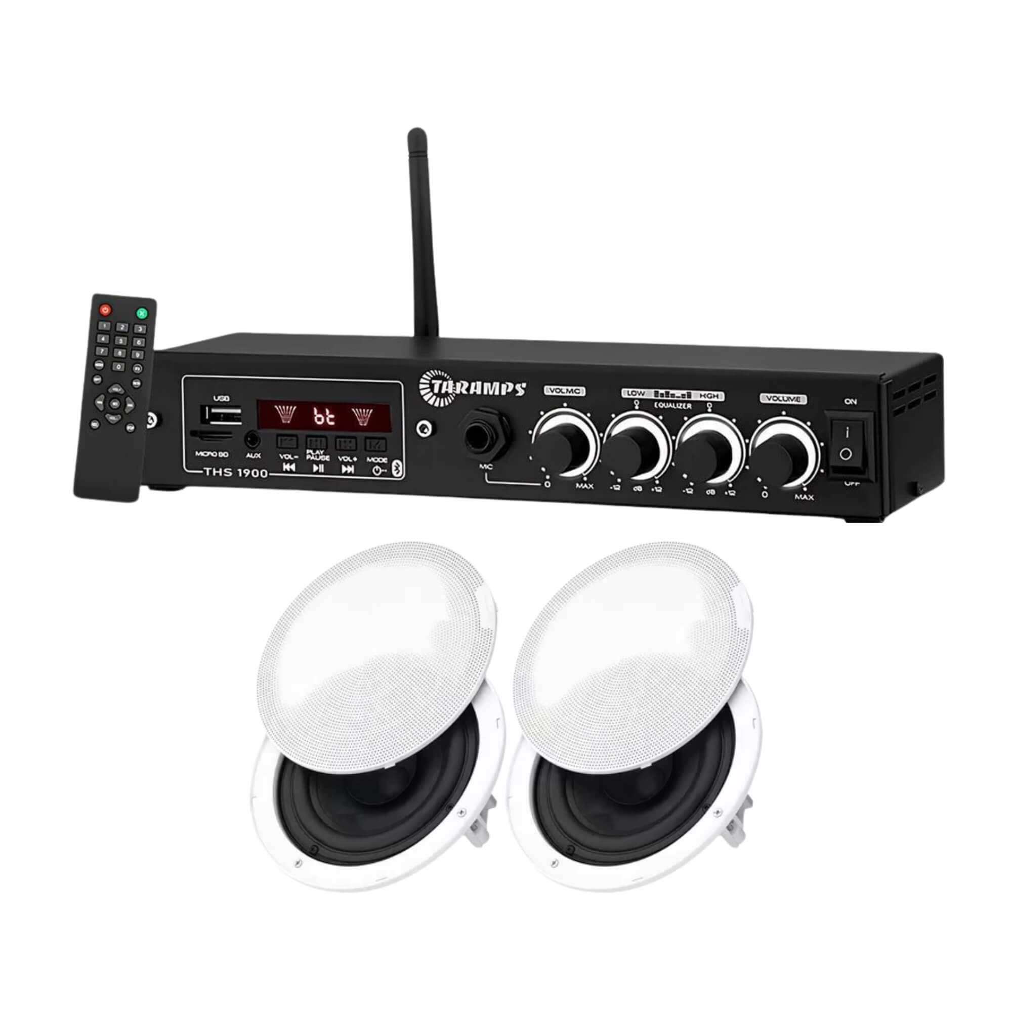 Kit Amplificador THS 1900 Receiver + 2 Pares de Arandela 6" 40 Watts RMS Branca Taramps