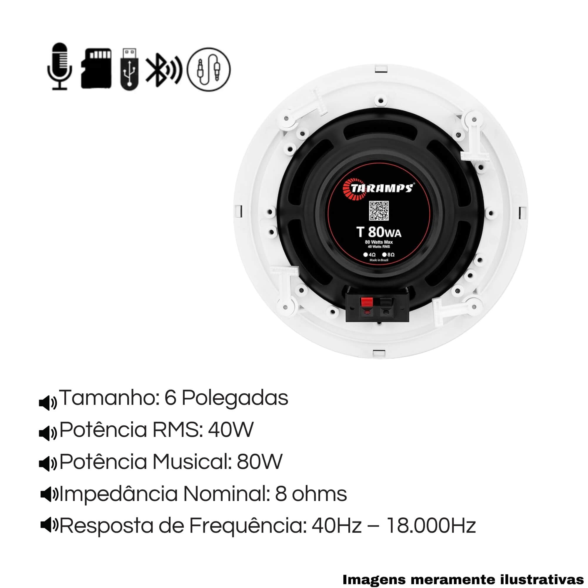 COMP Kit Amplificador THS 1900 Receiver + 2 Pares de Arandela 6" 40 Watts RMS Branca Taramps