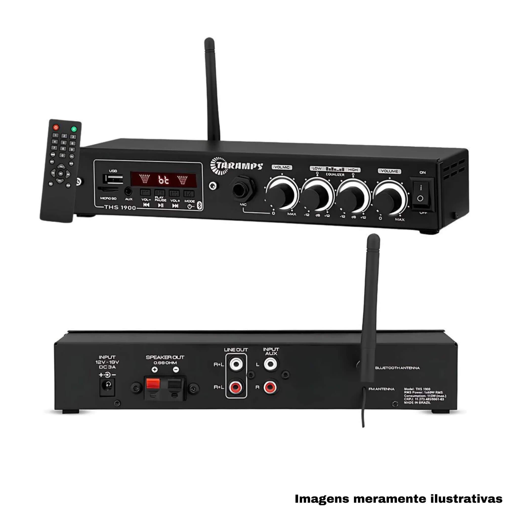 COMP Kit Amplificador THS 1900 Receiver + 2 Pares de Arandela 6" 40 Watts RMS Branca Taramps