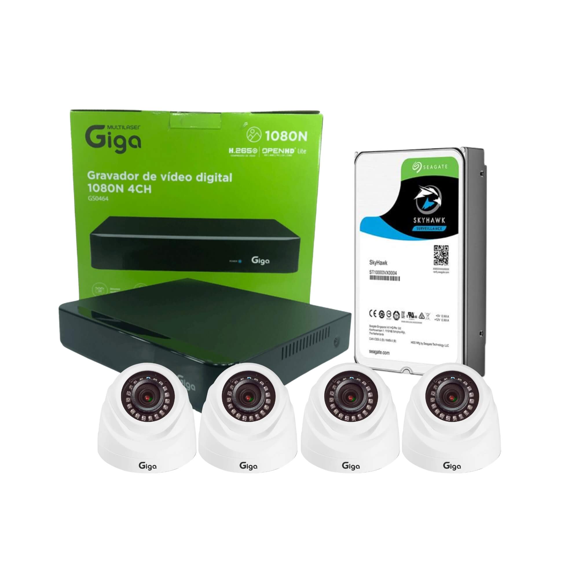COMP Kit DVR HD Lite 1080N até 14TB + Câmera Dome 1080P Orion IR 20M + HD 1TB Skyhawk Seagate GIGA