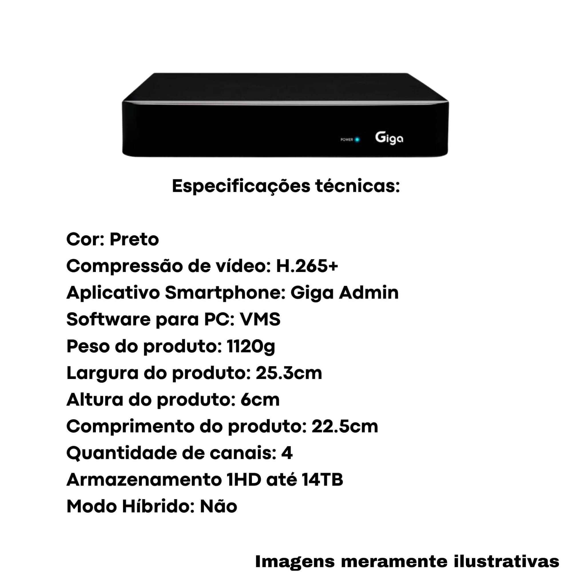 COMP Kit DVR HD Lite 1080N até 14TB + Câmera Dome 1080P Orion IR 20M + HD 1TB Skyhawk Seagate GIGA