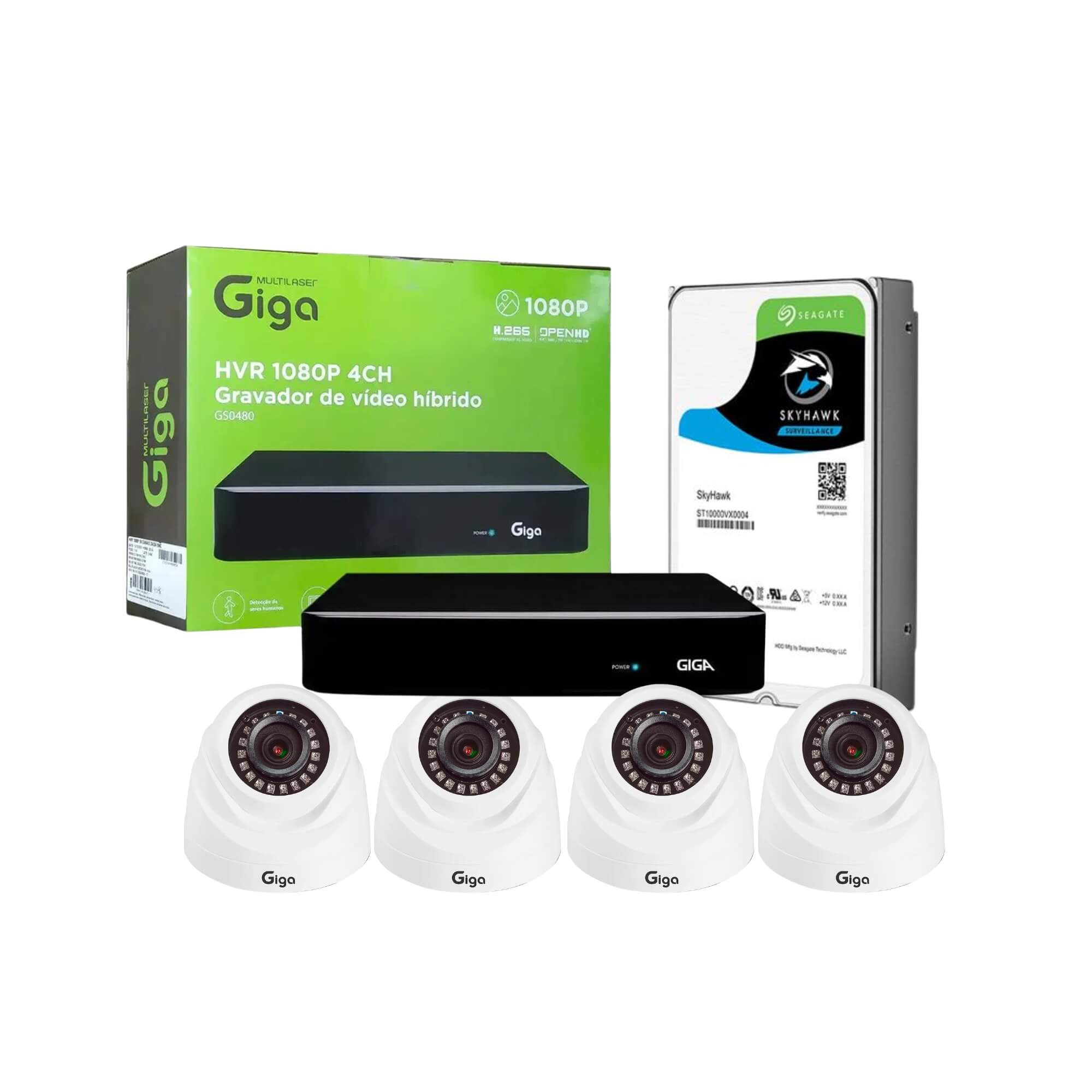 COMP Kit DVR 4 Canais HD Orion 1080p 4MP + Câmera Dome 1080P IR 20M + HD 1TB Skyhawk Seagate Giga