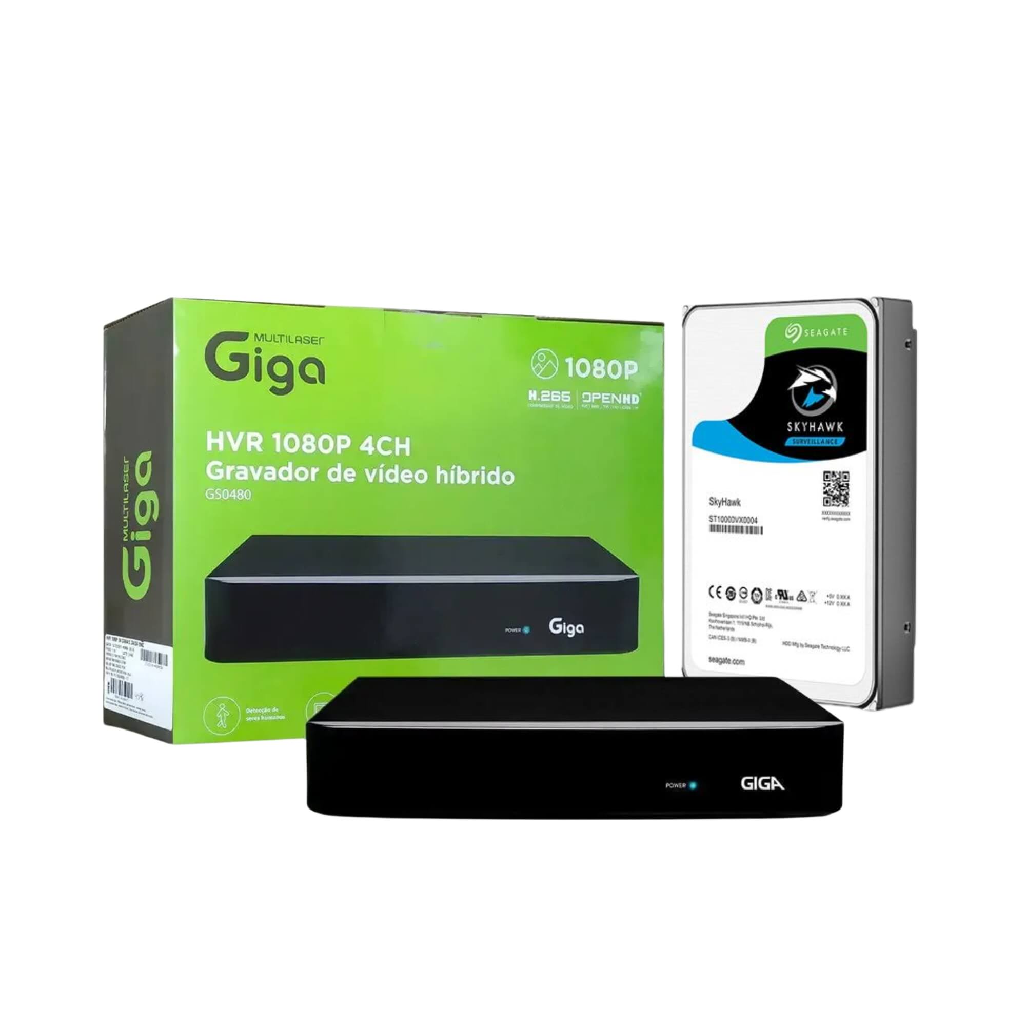 COMP Kit HD 1TB Skyhawk Seagate Security + DVR Série 4 Canais Open HD Orion Híbrido 1080p 4MP Giga