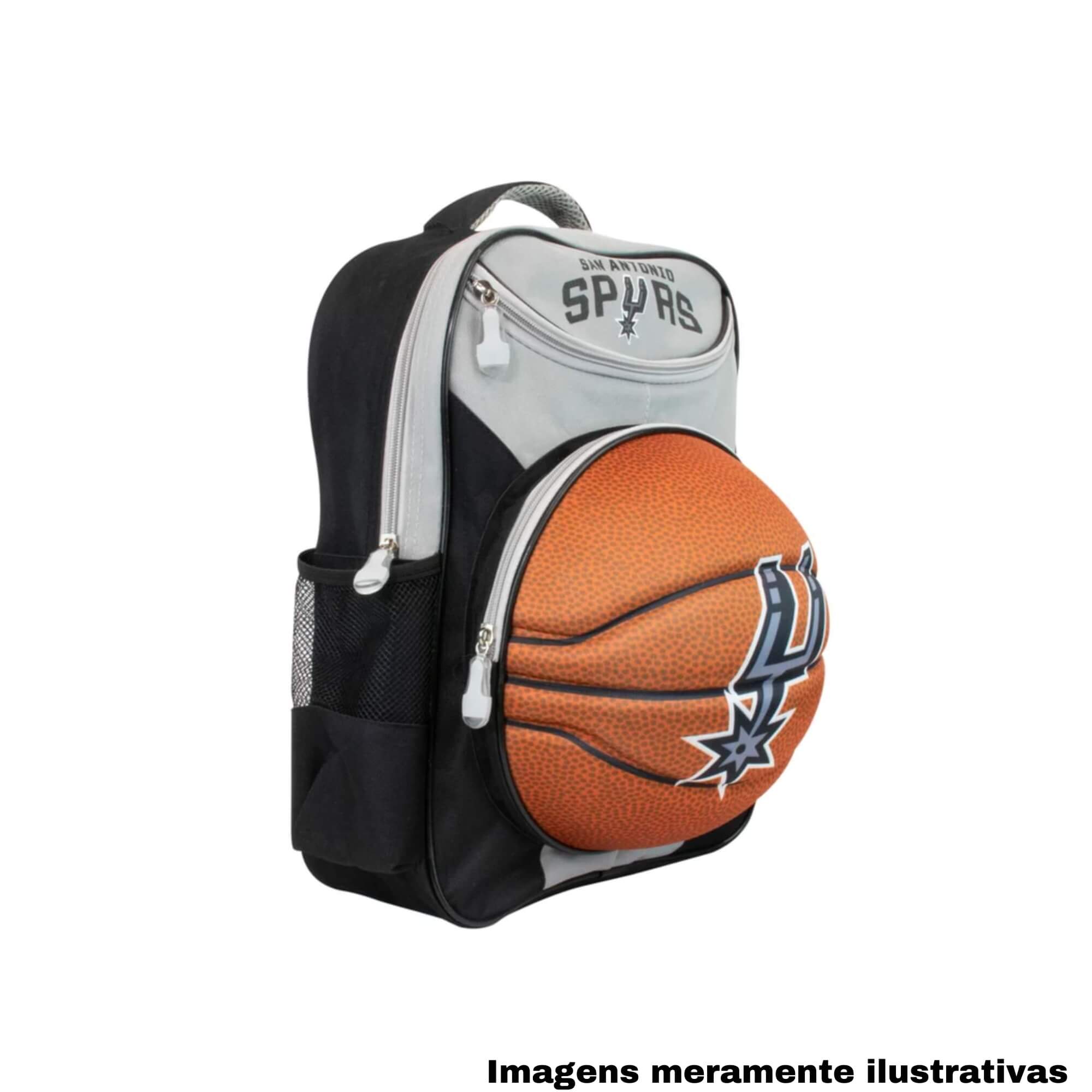 COMP Kit Mochila Infantil 3D Bola + Bolsa Lancheira Térmica Bola San Antonio Spurs Futebol e Magia