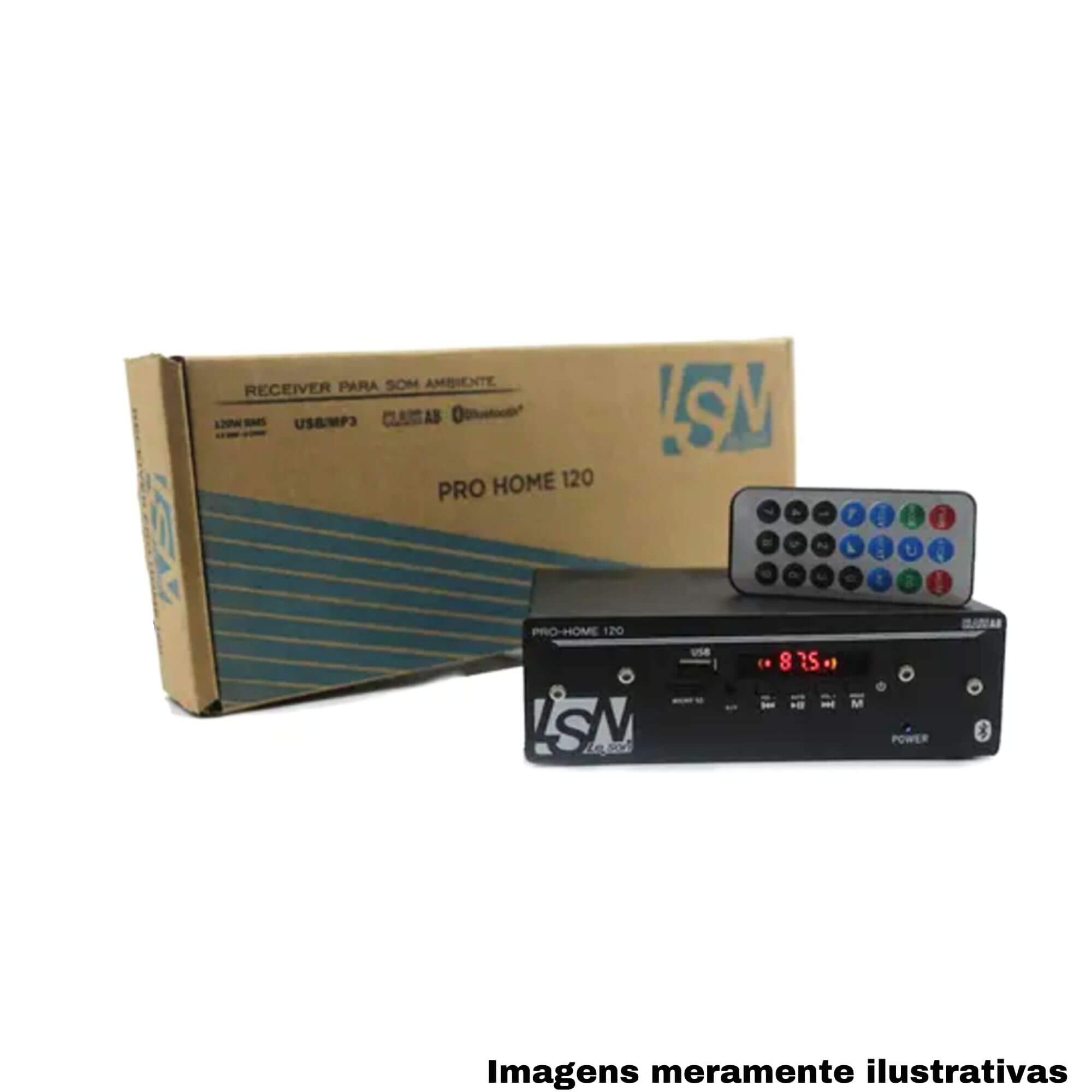COMP Kit Amplificador Receiver 120W 4 Canais + Caixa 140W 8 Ohms + Arandelas Orion 110W RMS Leson